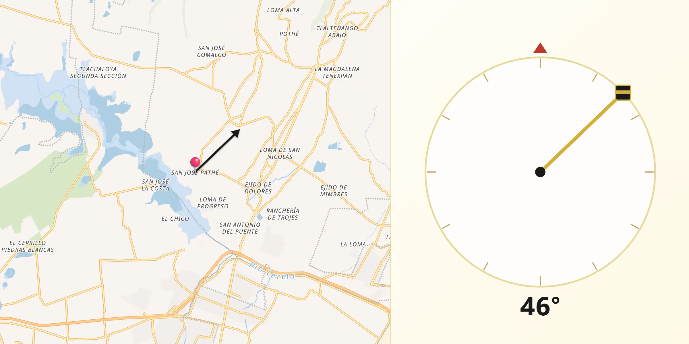 Dirección de la Qibla desde San José Pathé