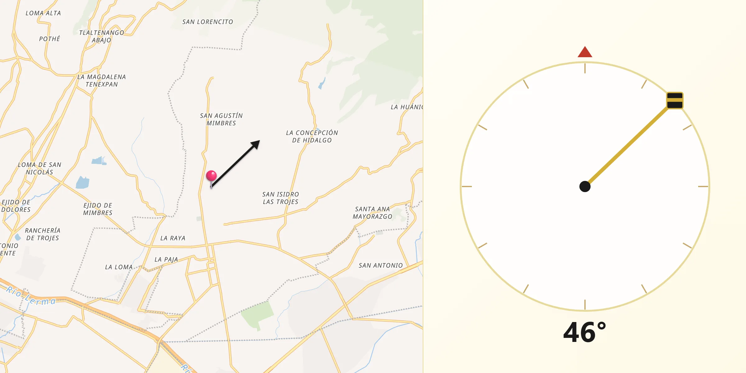 Dirección de la Qibla desde Barrio de la Barranca