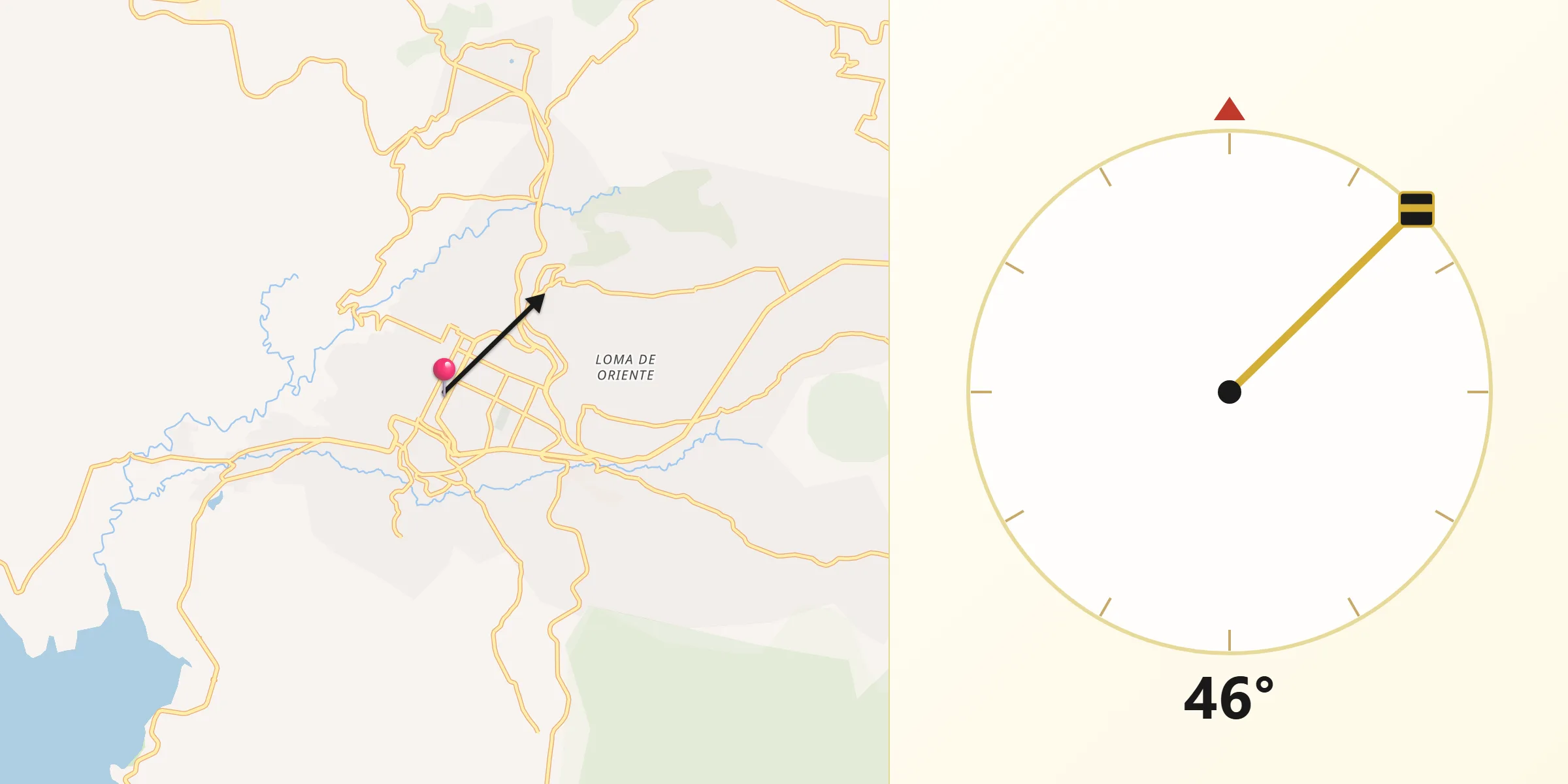 Dirección de la Qibla desde Heróica Zitácuaro