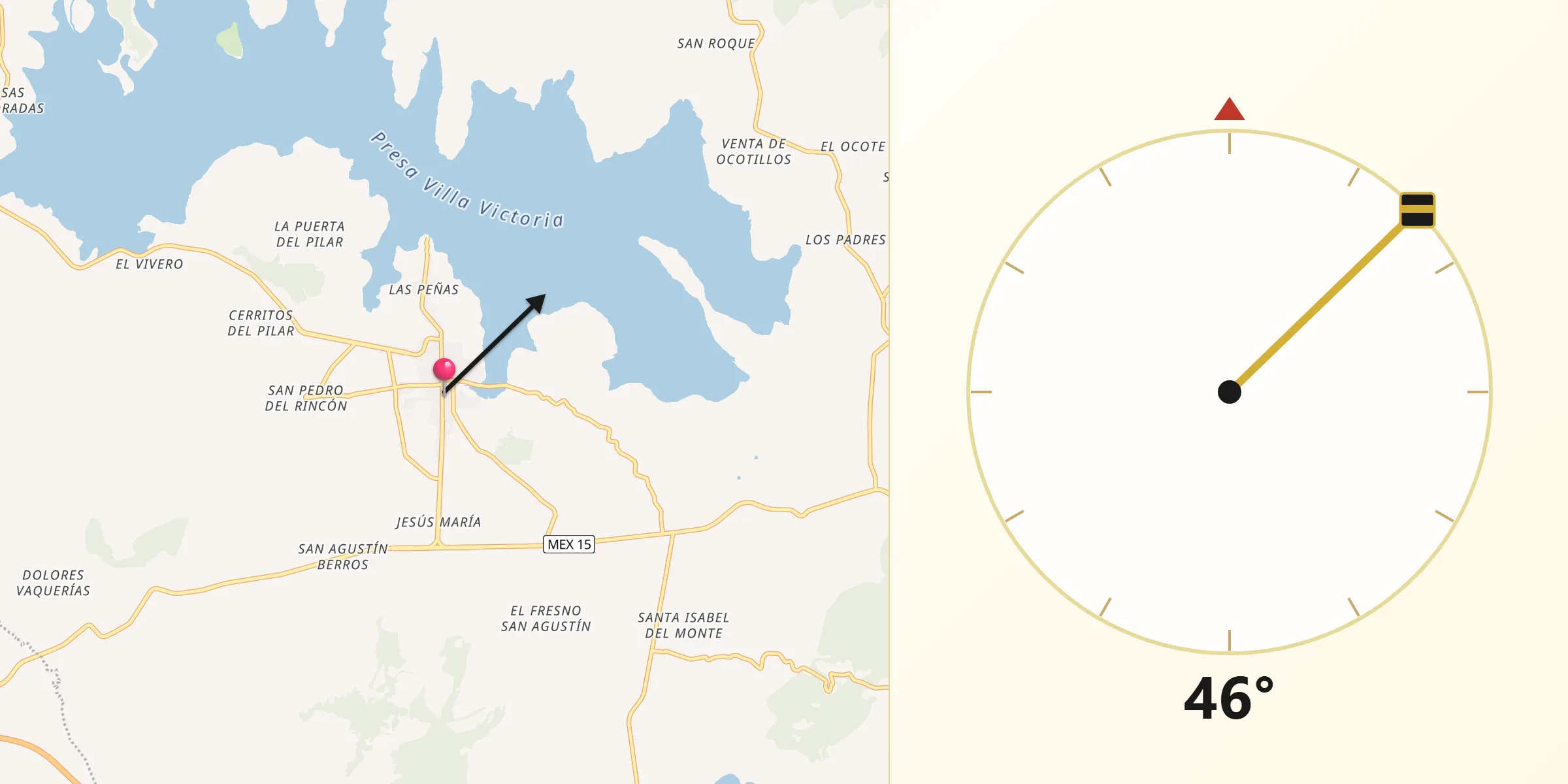 Dirección de la Qibla desde Villa Victoria