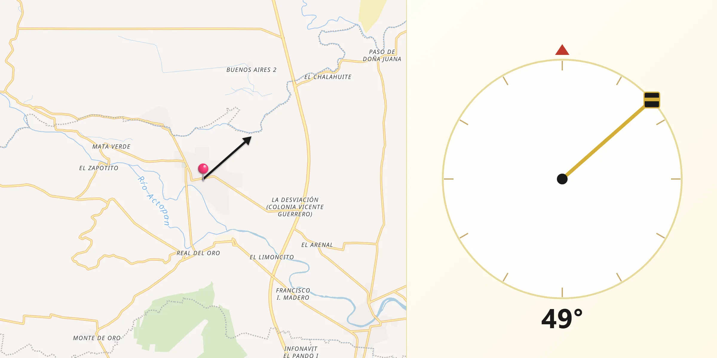 Dirección de la Qibla desde Villa Zempoala