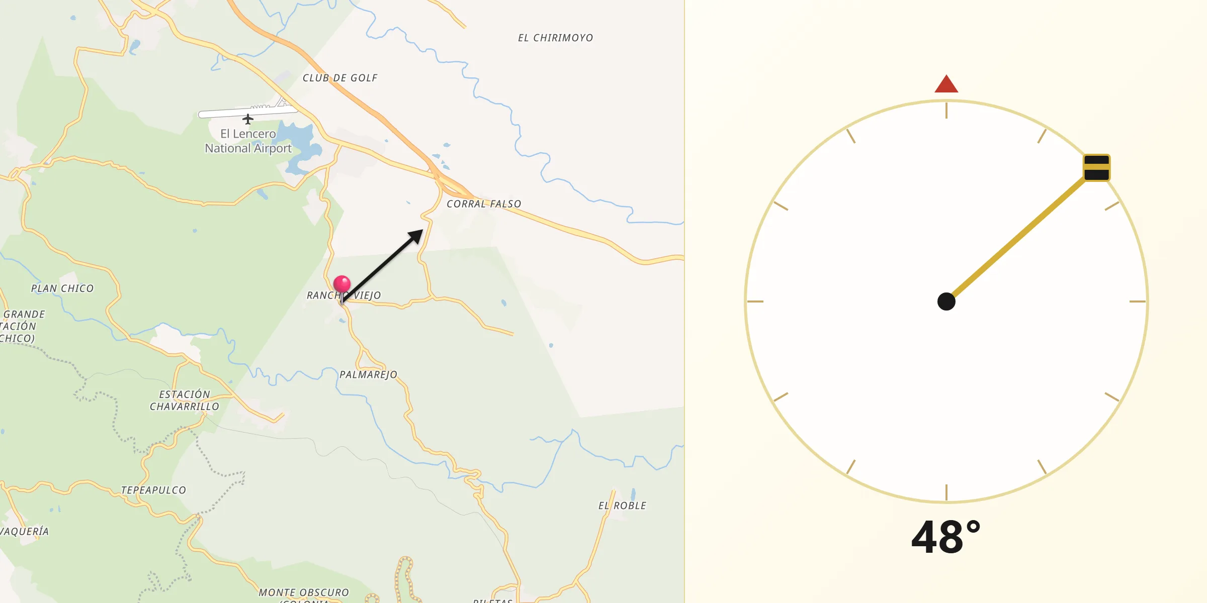 Dirección de la Qibla desde Rancho Viejo