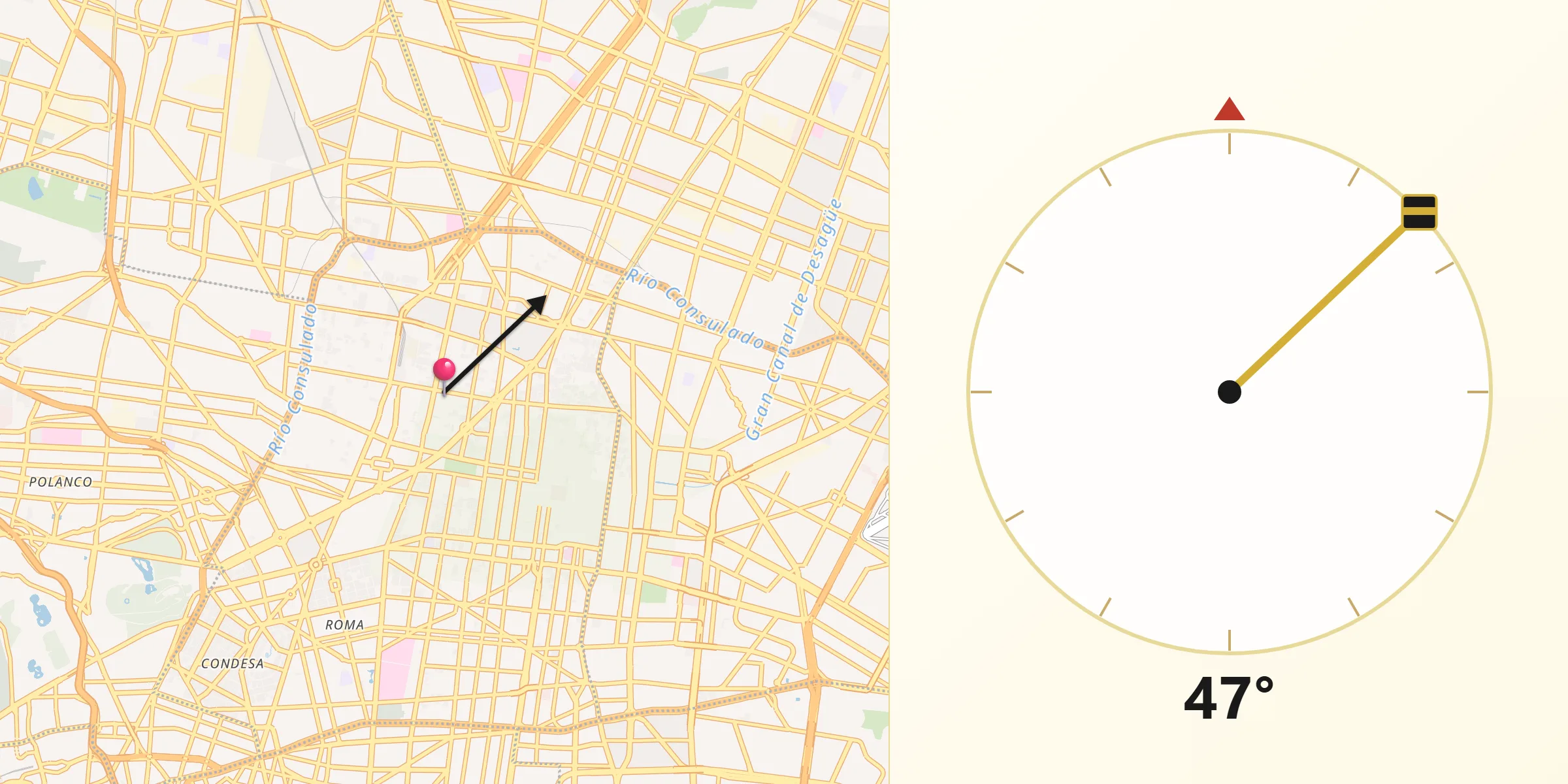 Dirección de la Qibla desde Cuauhtémoc