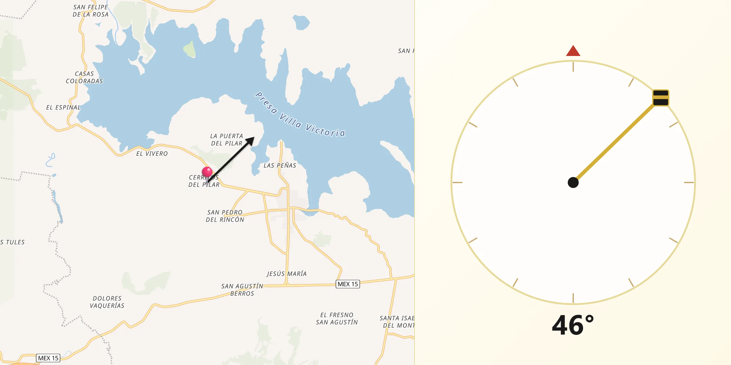 Dirección de la Qibla desde Cerritos del Pilar