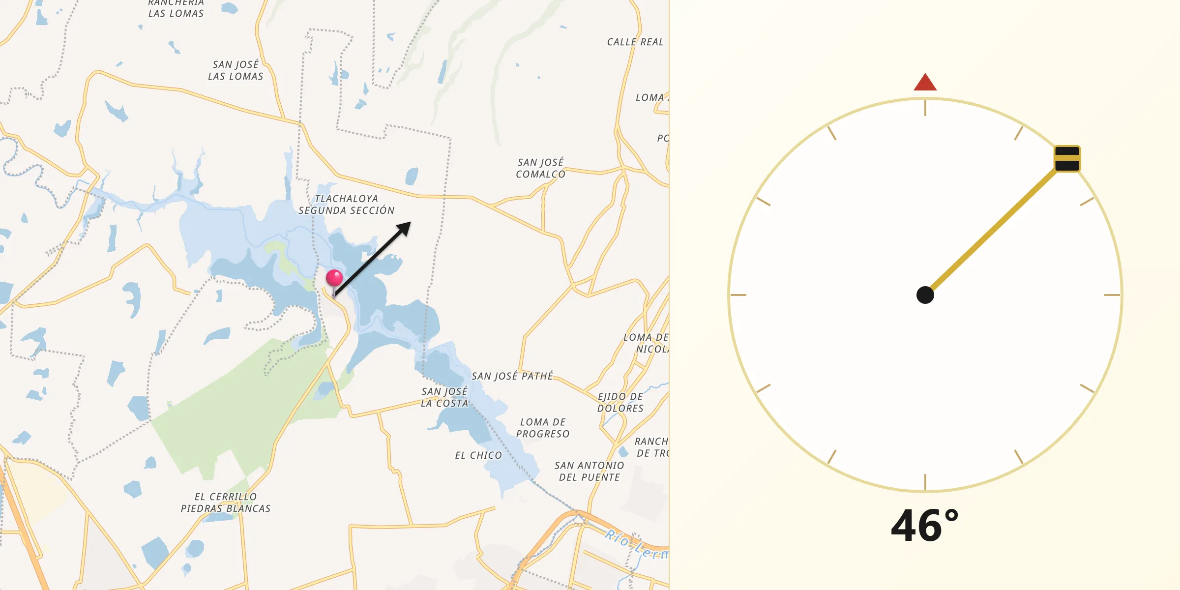 Dirección de la Qibla desde Tlachaloya