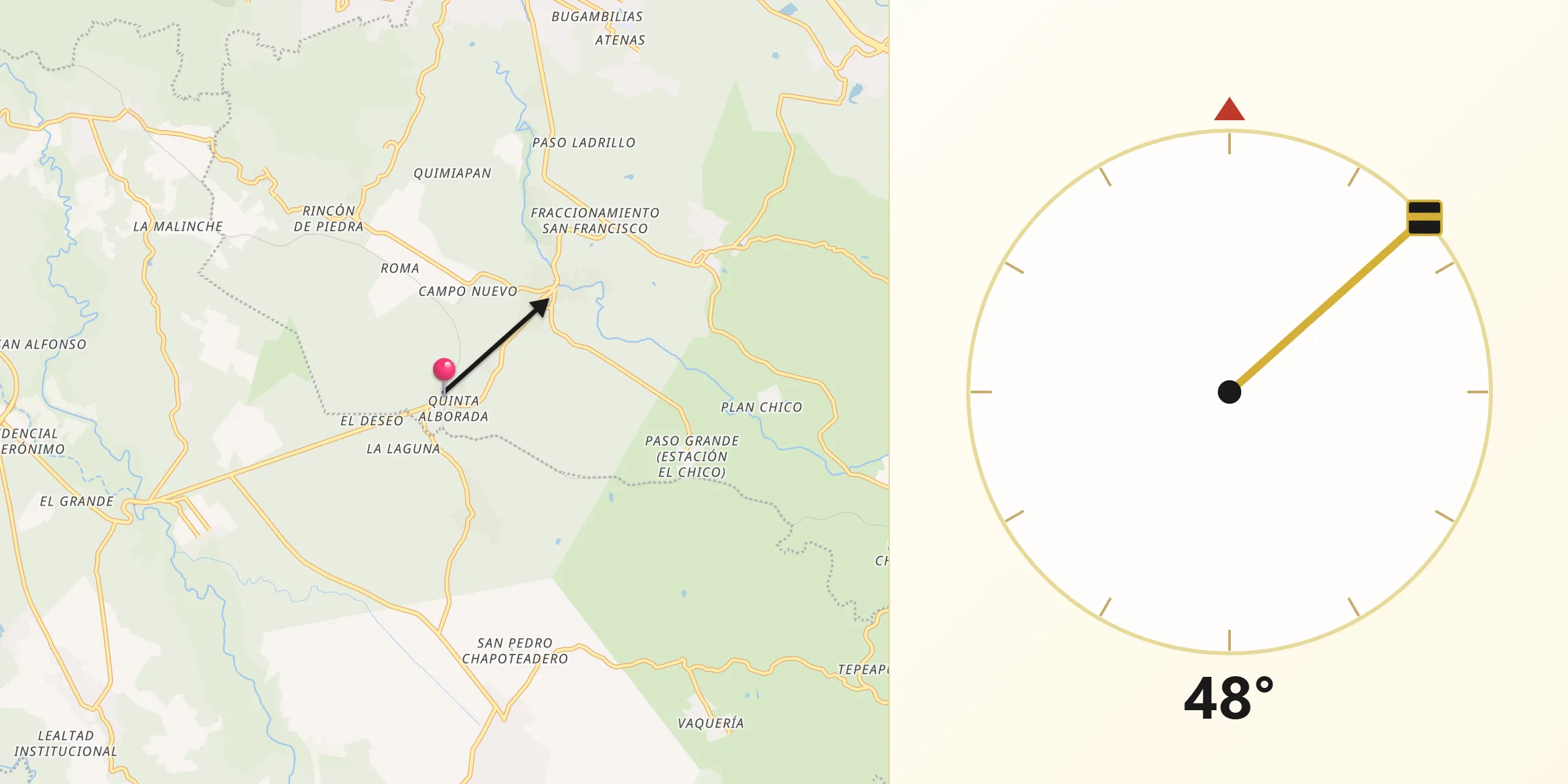 Dirección de la Qibla desde Alborada