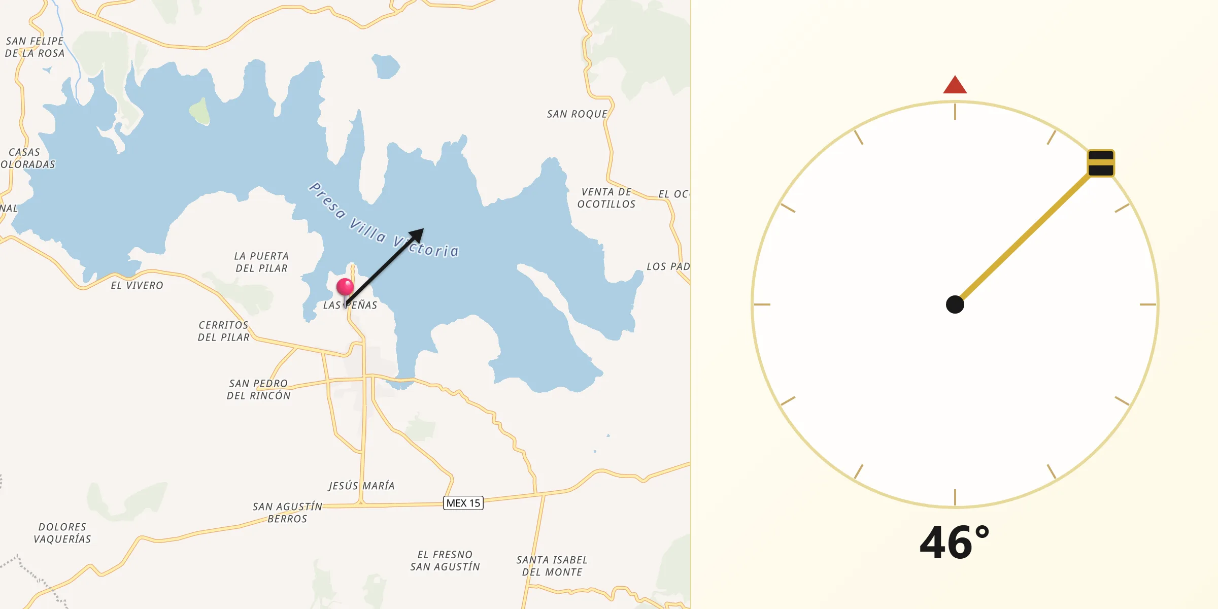 Dirección de la Qibla desde Las Peñas