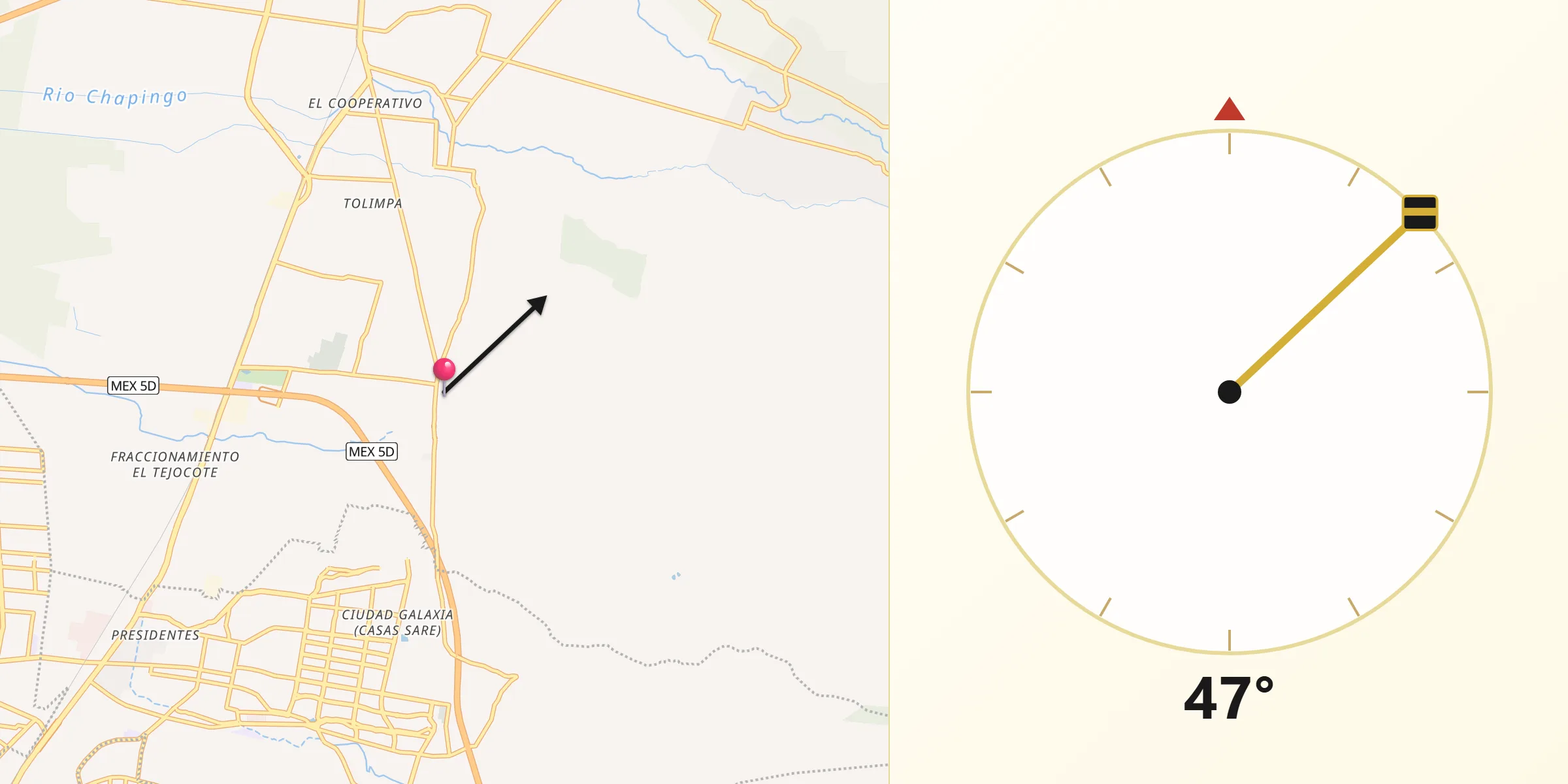 Dirección de la Qibla desde San Miguel Coatlinchán