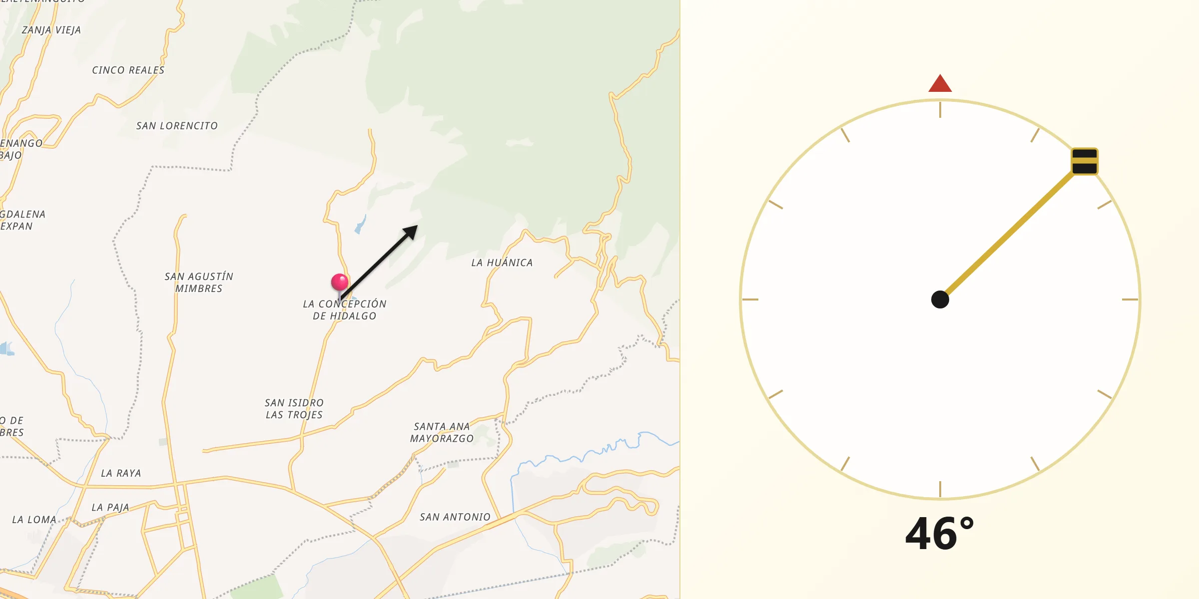 Dirección de la Qibla desde La Concepción de Hidalgo