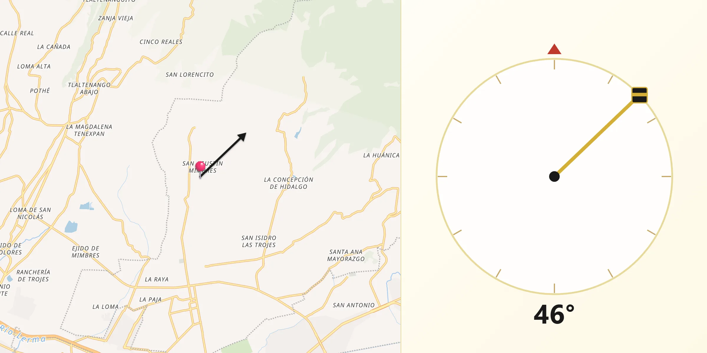 Dirección de la Qibla desde San Agustín Mimbres