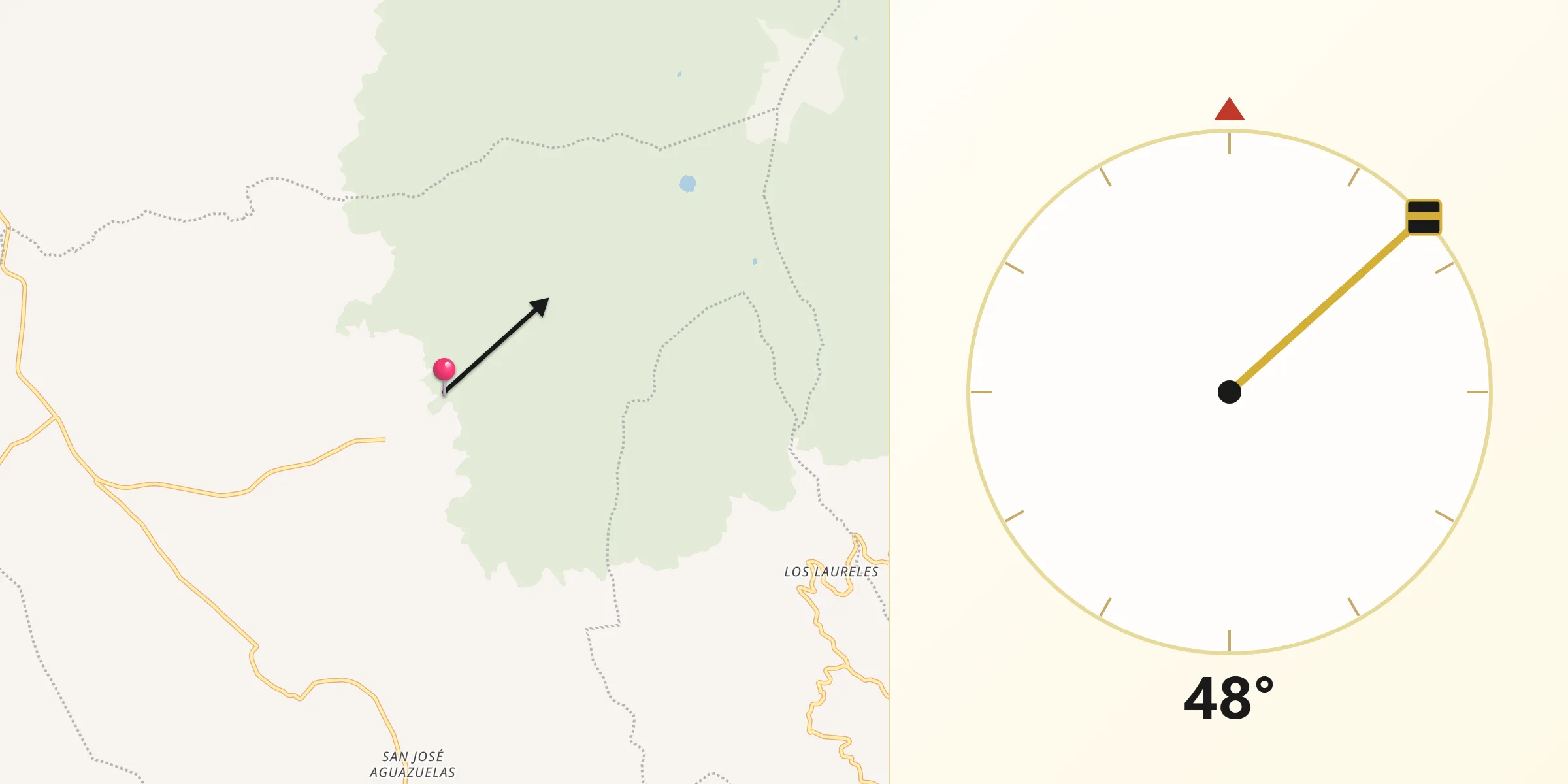 Dirección de la Qibla desde La Toma