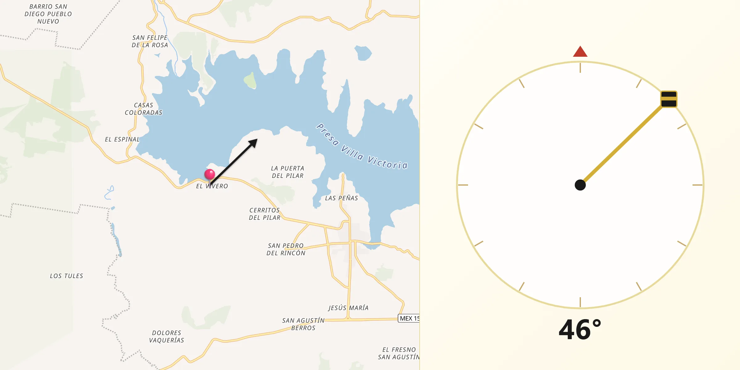 Dirección de la Qibla desde Barrio el Vivero
