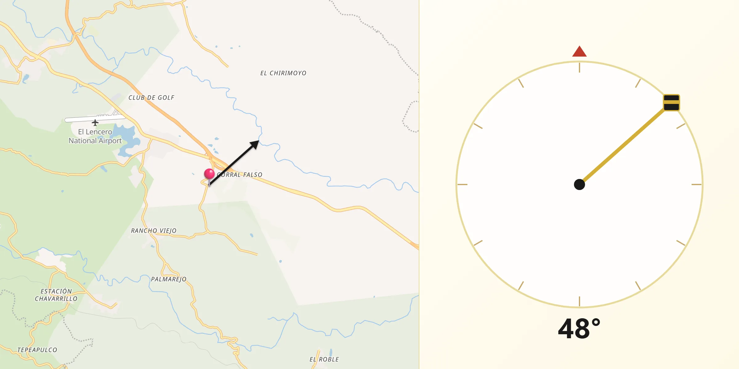 Dirección de la Qibla desde Emiliano Zapata