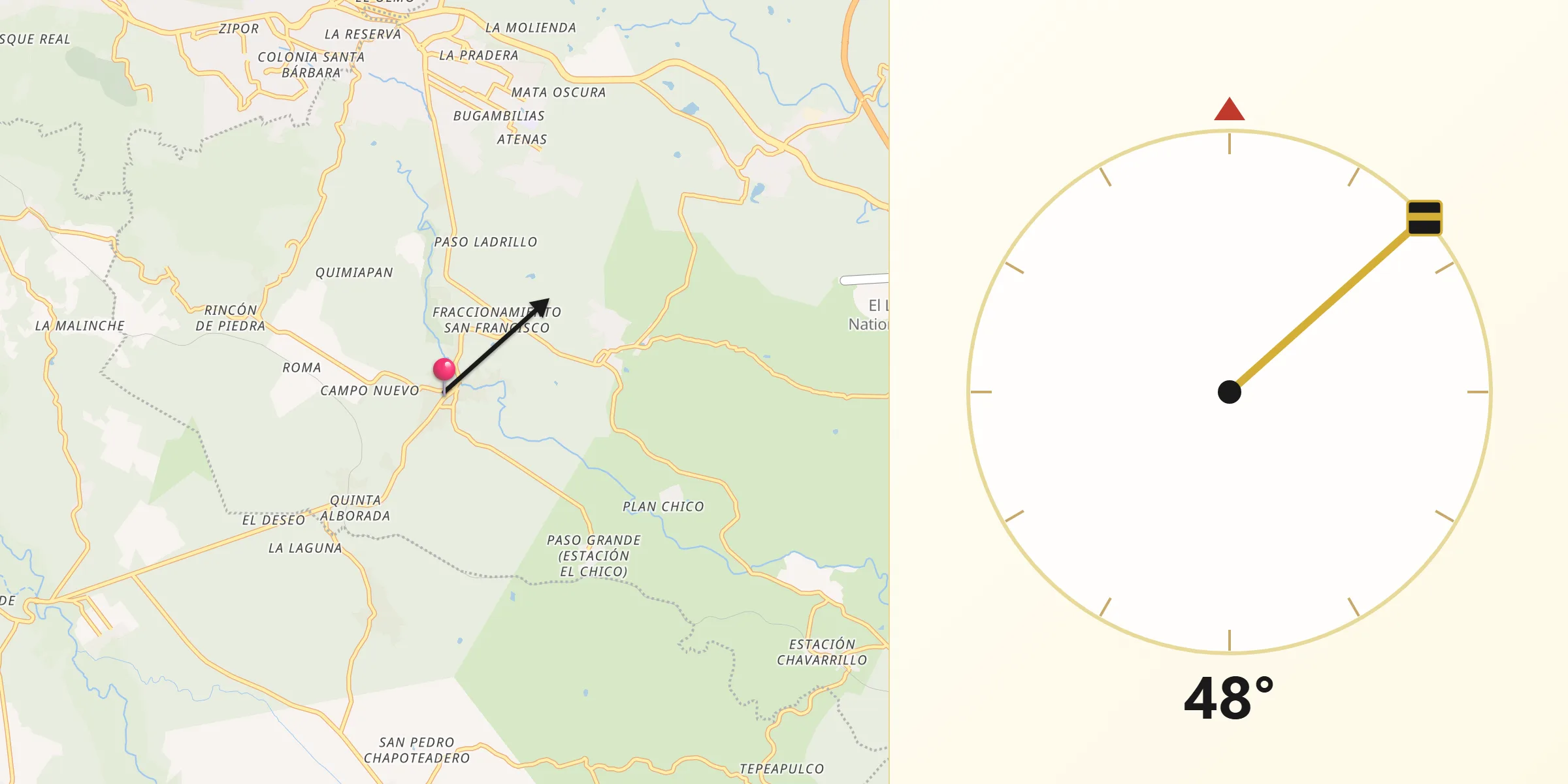 Dirección de la Qibla desde Estanzuela
