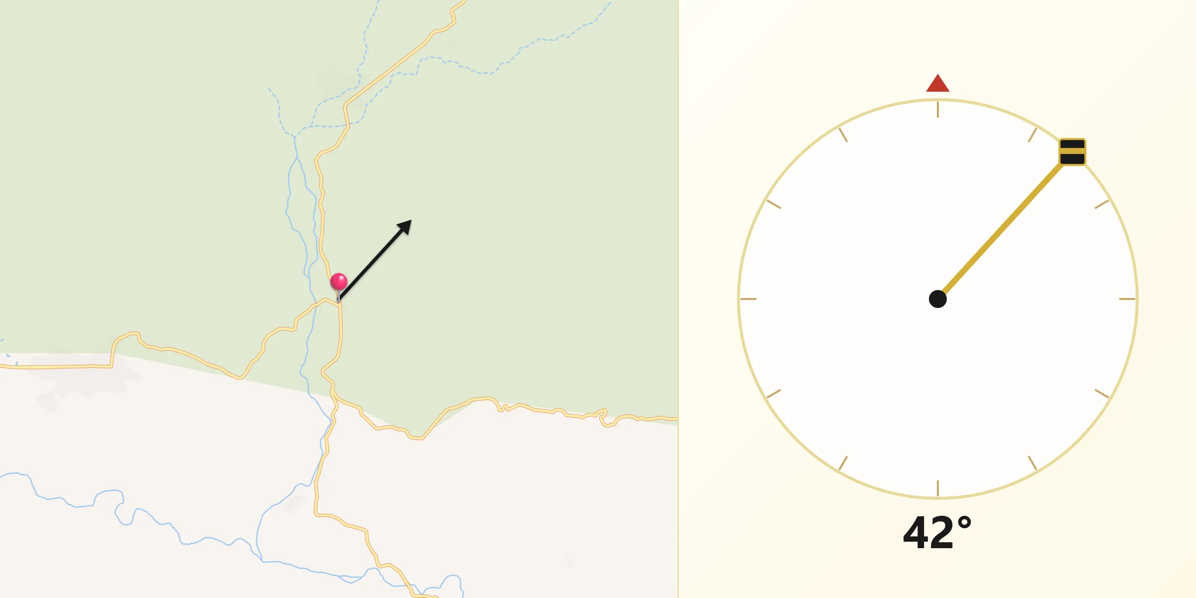 Dirección de la Qibla desde La Rosa