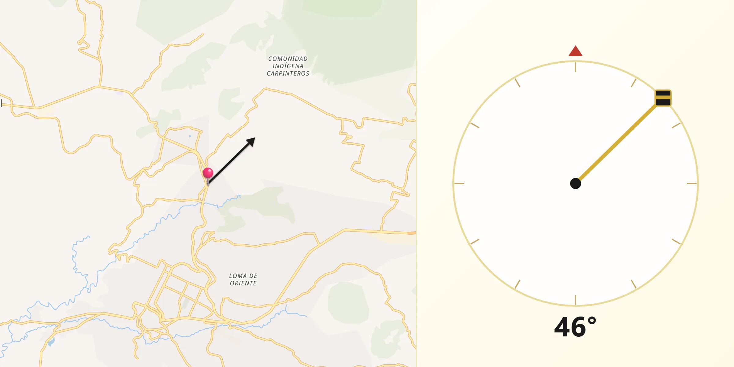 Dirección de la Qibla desde Curungueo