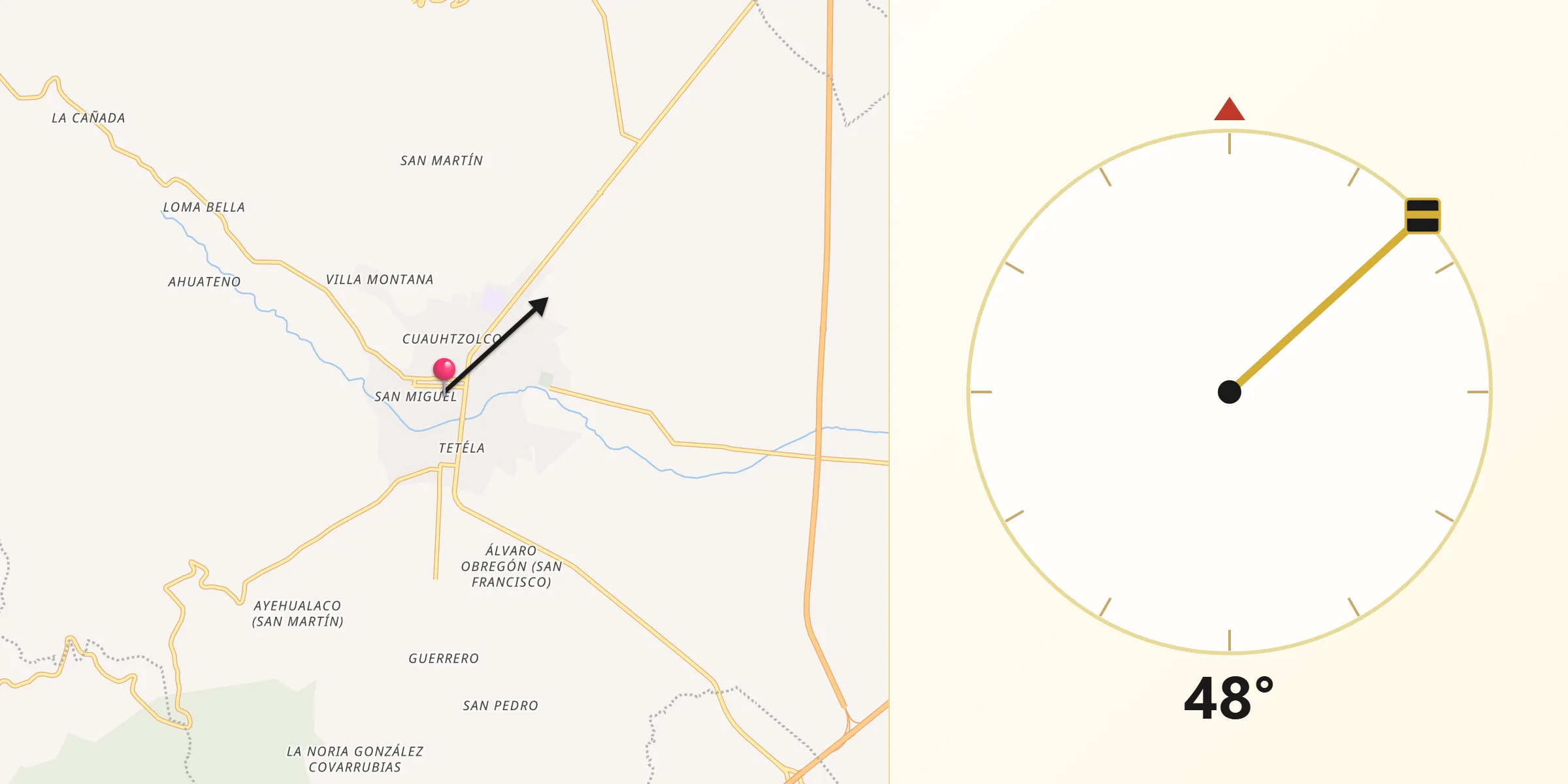 Dirección de la Qibla desde Libres