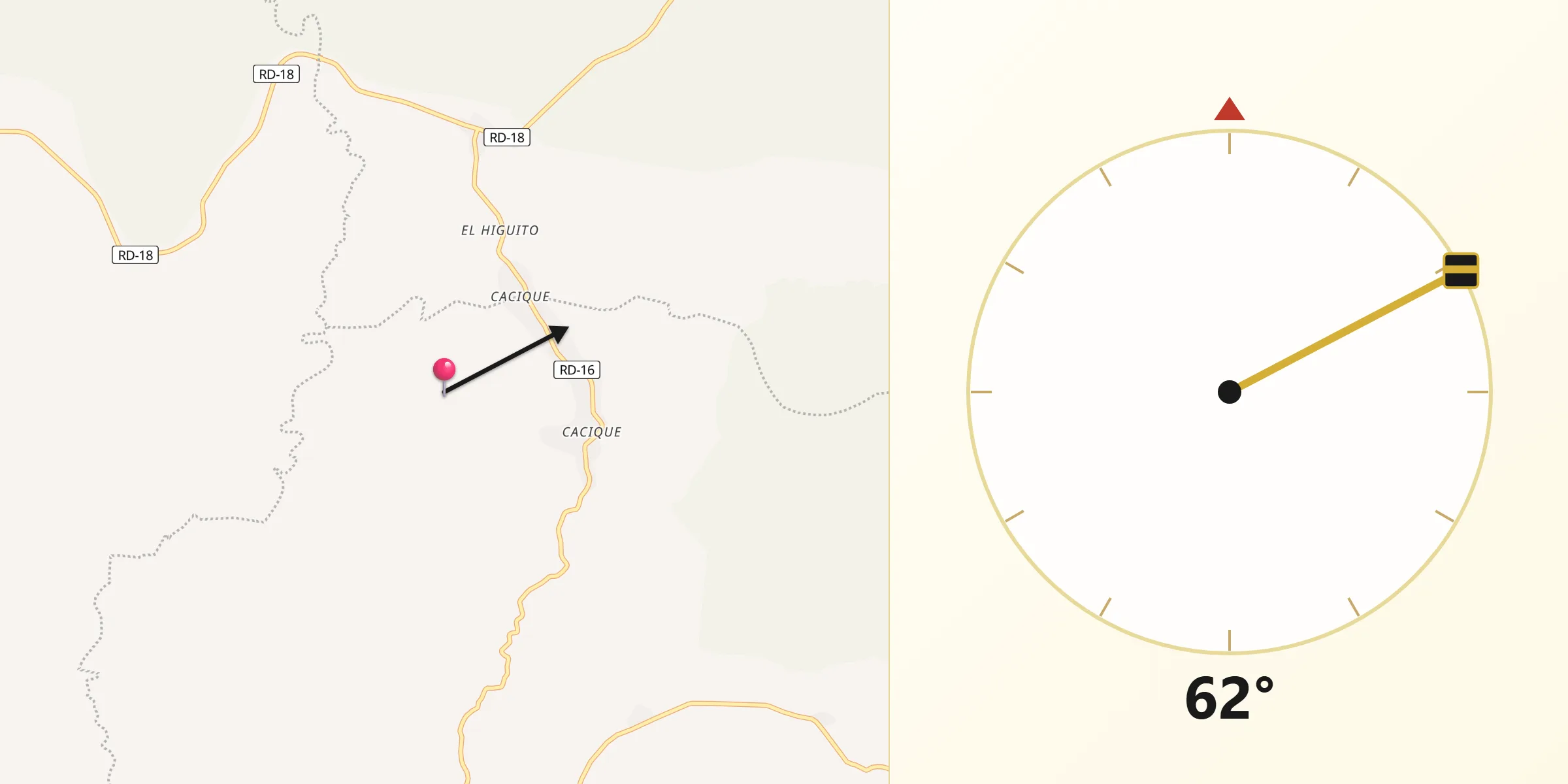 Dirección de la Qibla desde Monción