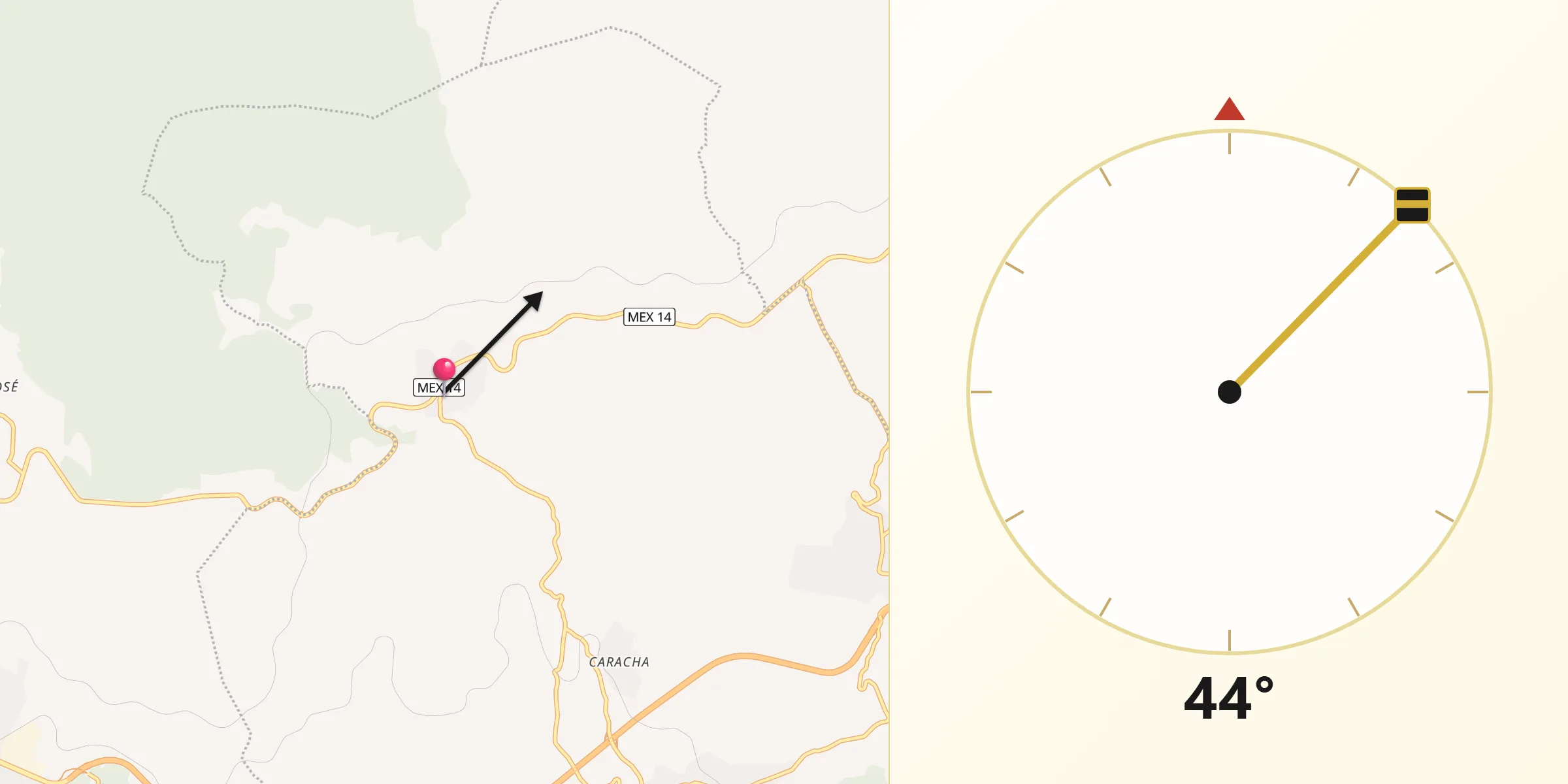 Dirección de la Qibla desde San Andrés Coru