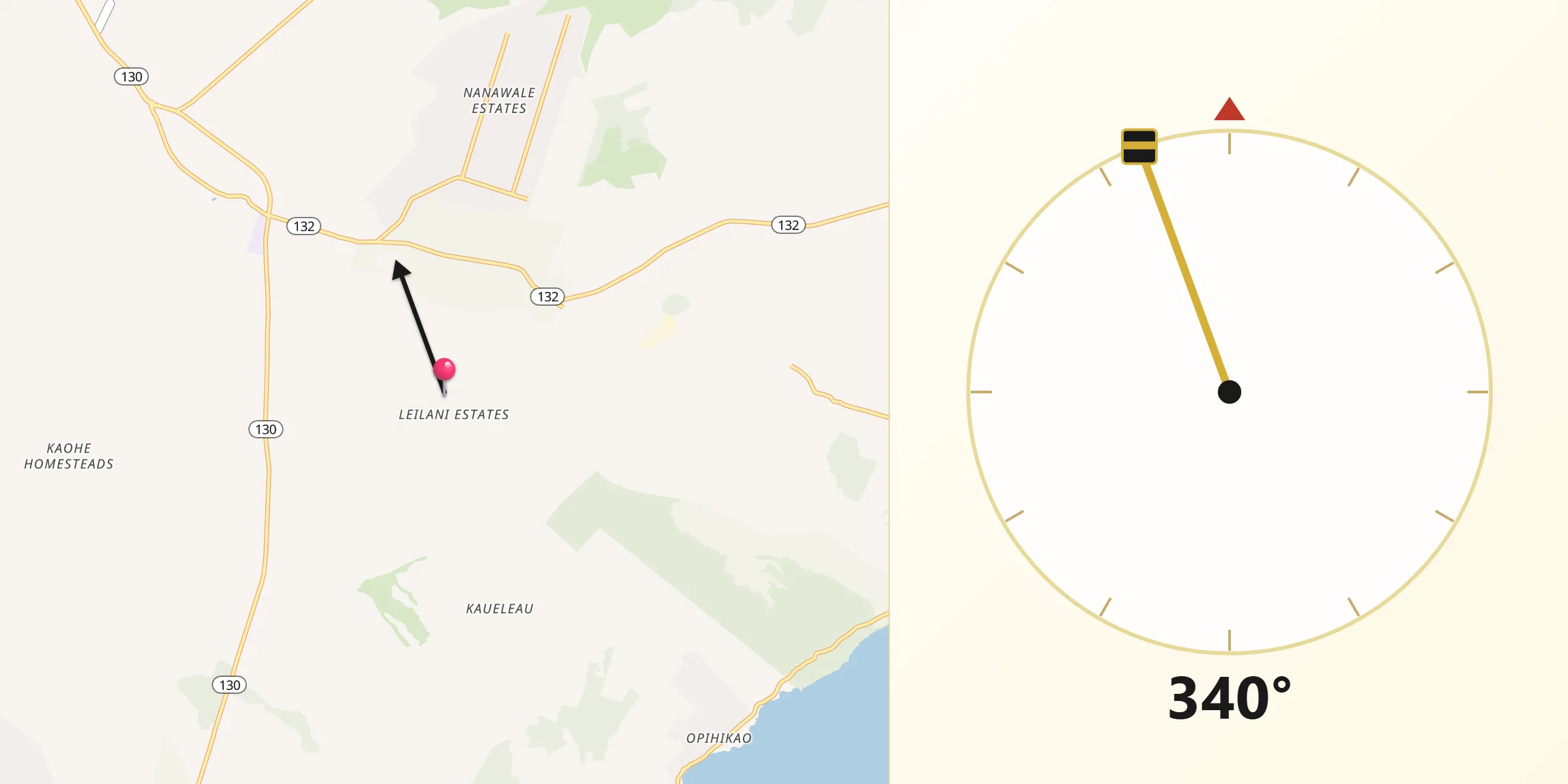 Qibla Direction from Leilani Estates