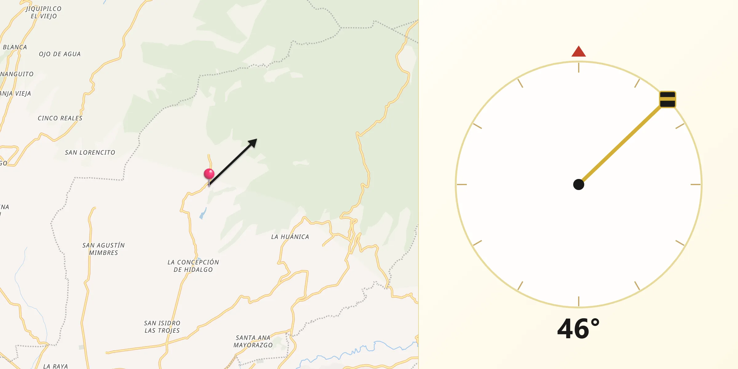 Dirección de la Qibla desde San Mateo Capulhuac