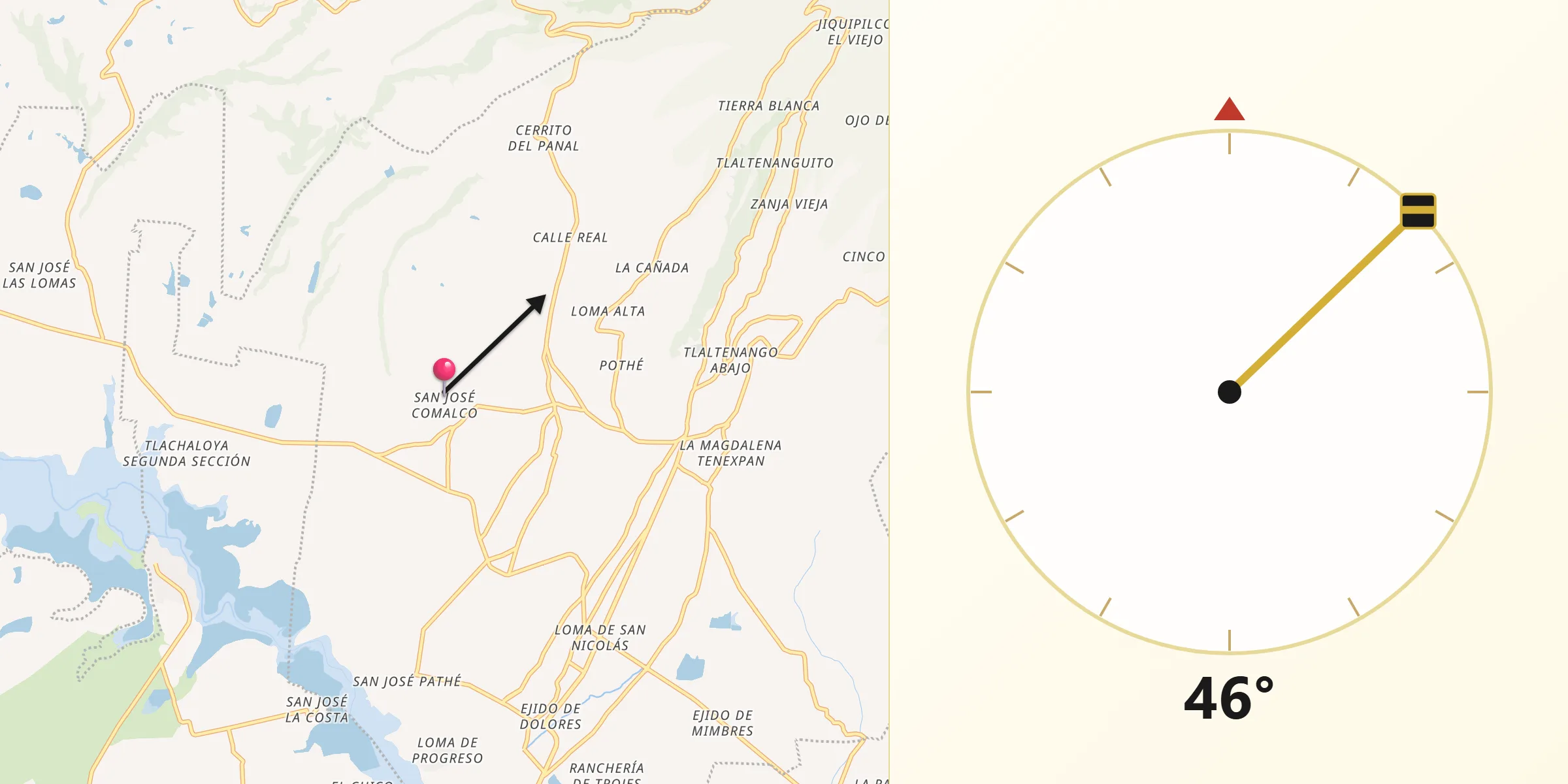 Dirección de la Qibla desde San José Comalco