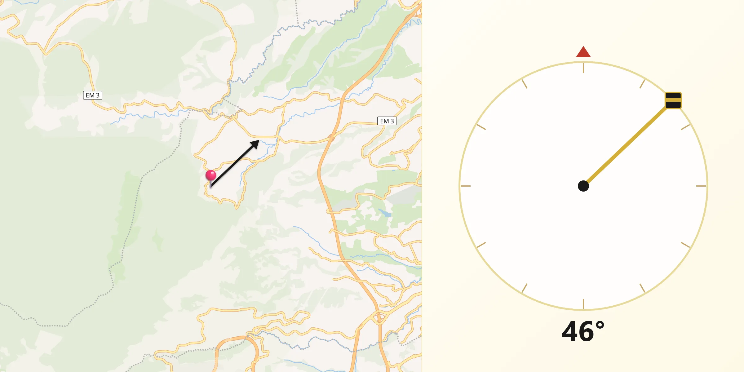 Dirección de la Qibla desde Santiago Tepatlaxco