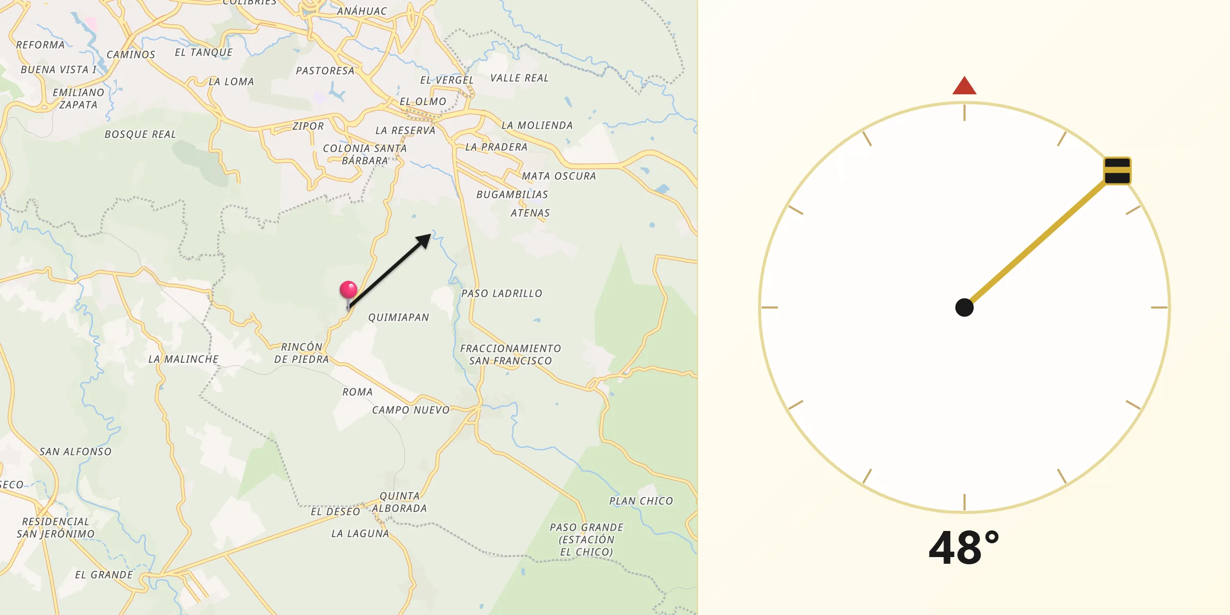 Dirección de la Qibla desde Pacho Nuevo