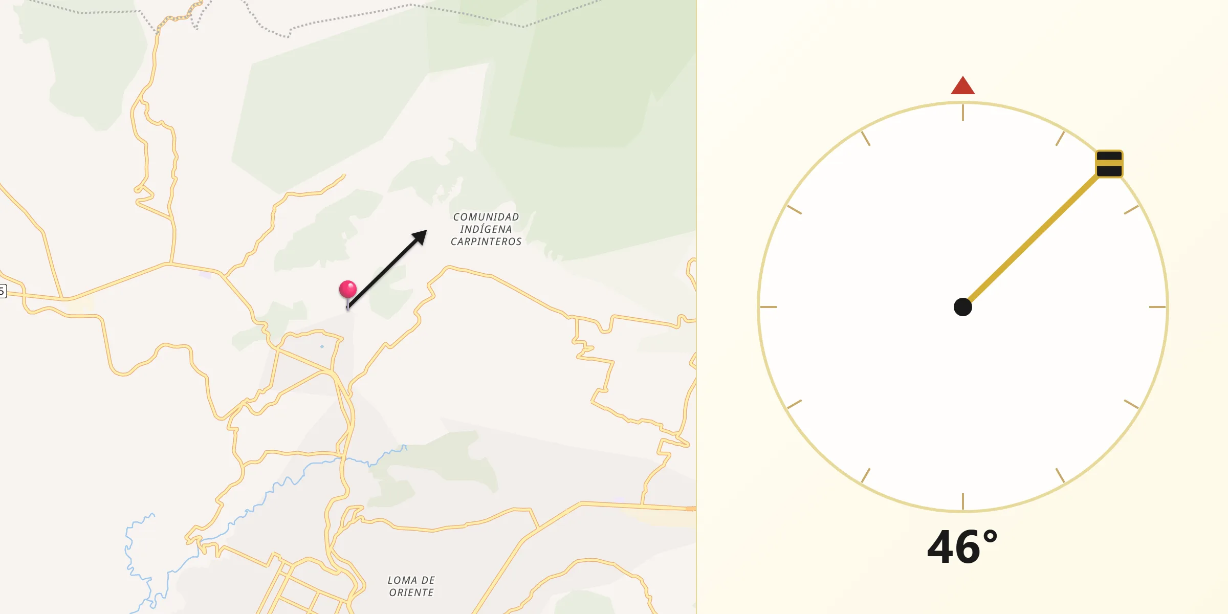 Dirección de la Qibla desde Rincón de Curungueo