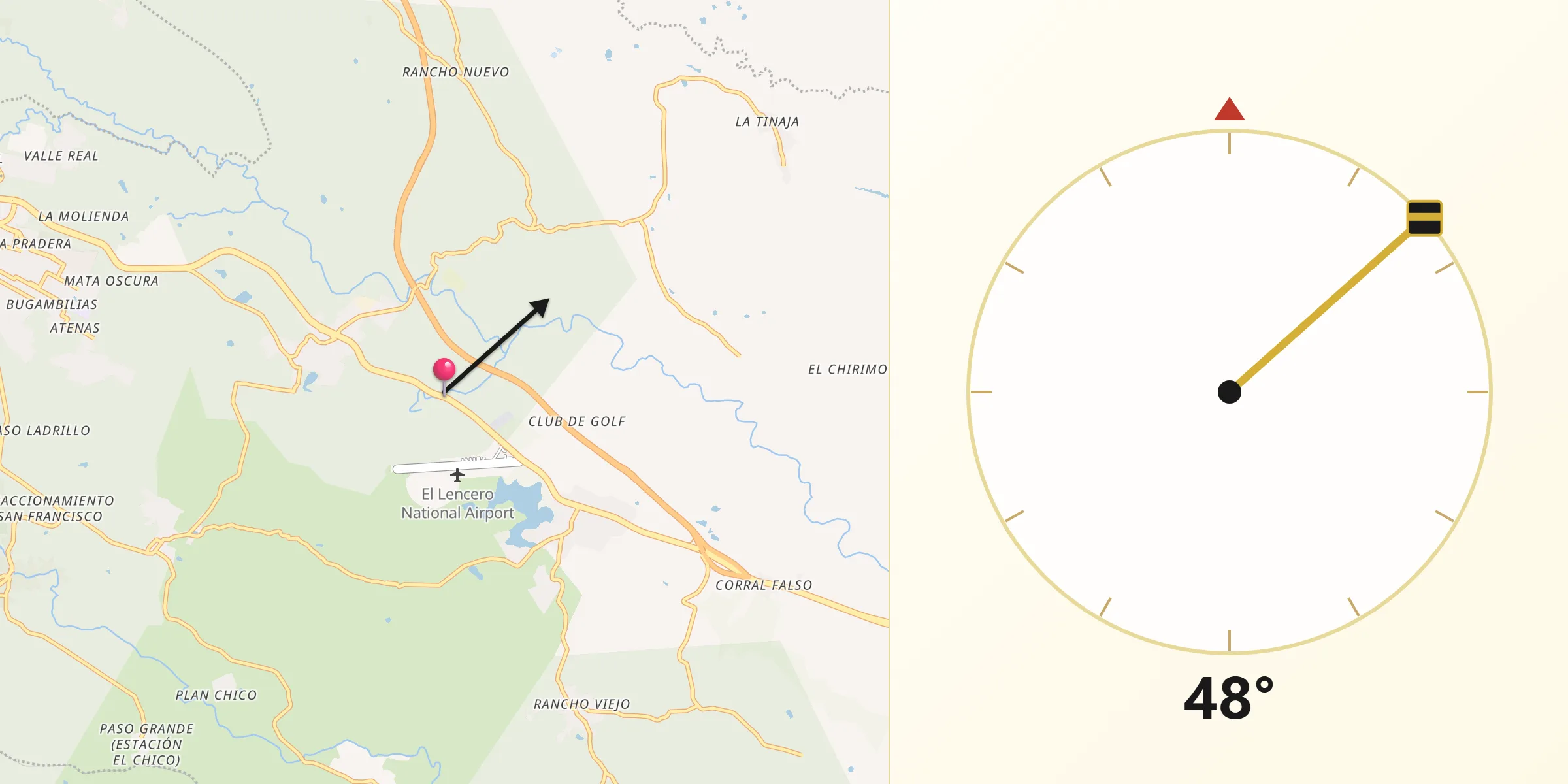 Dirección de la Qibla desde Dos Ríos