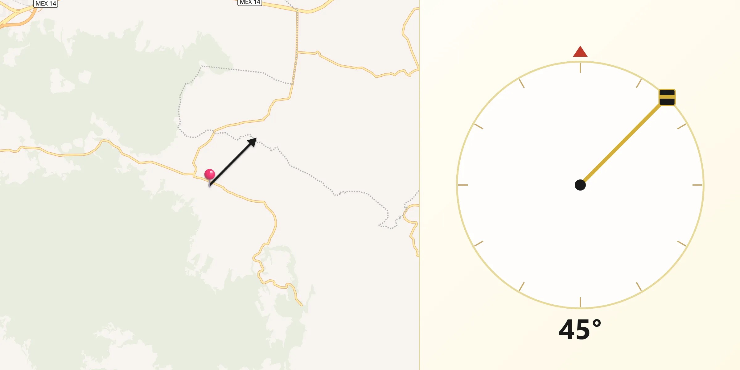 Dirección de la Qibla desde Cuanajo