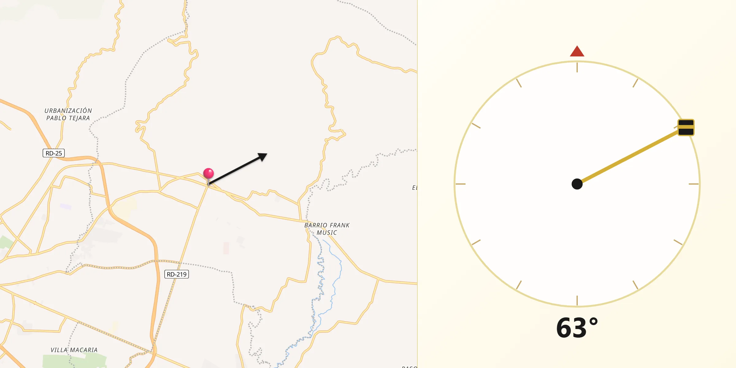 Dirección de la Qibla desde Tamboril