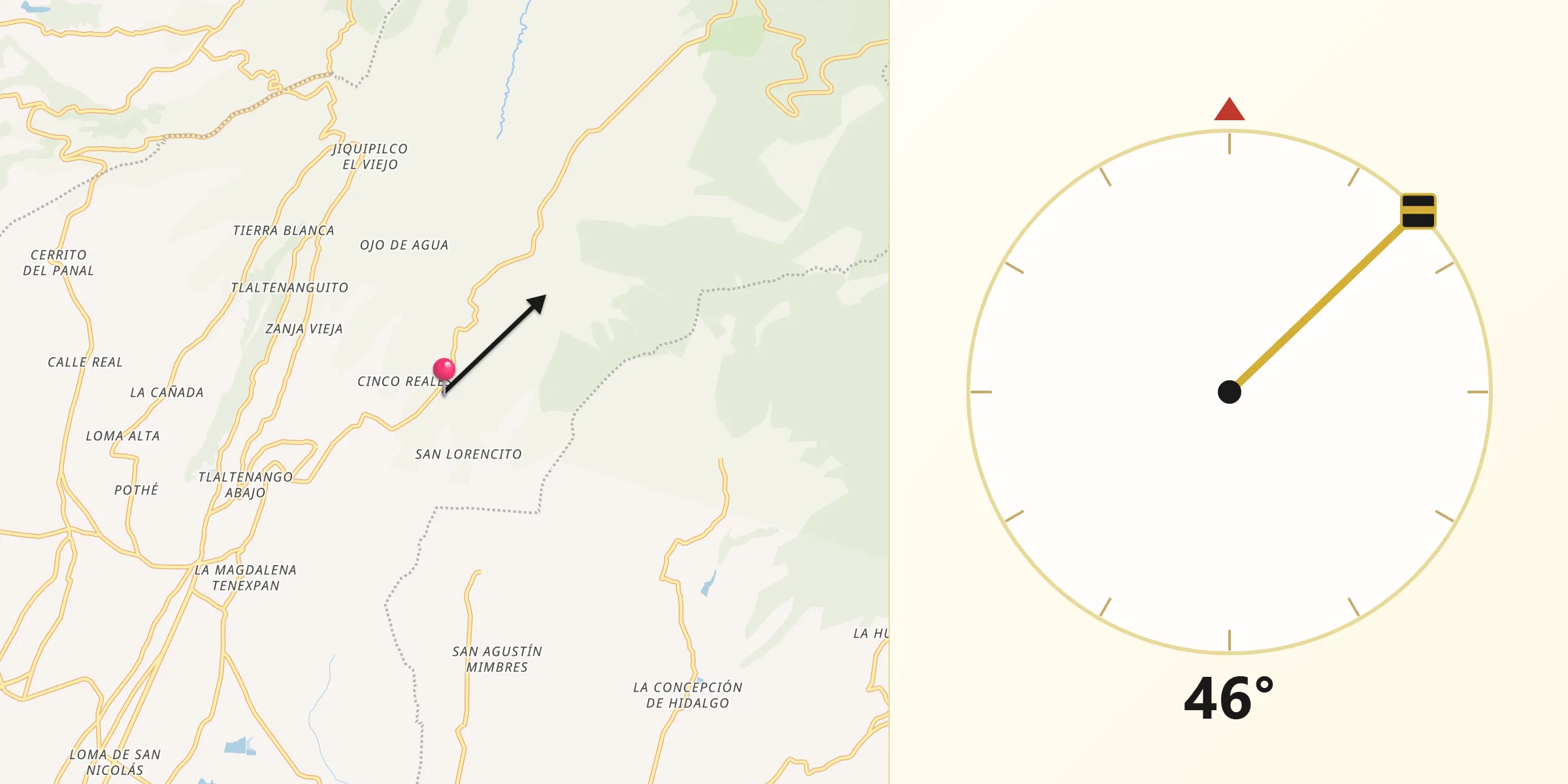 Dirección de la Qibla desde San Pedro Arriba