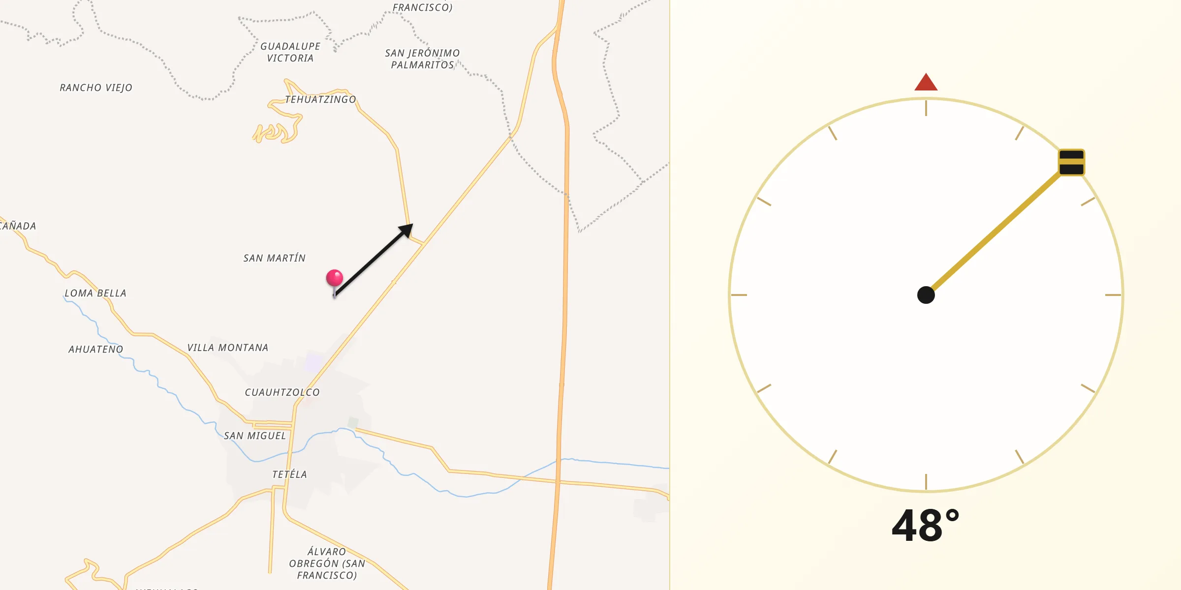 Dirección de la Qibla desde Progreso de Castro