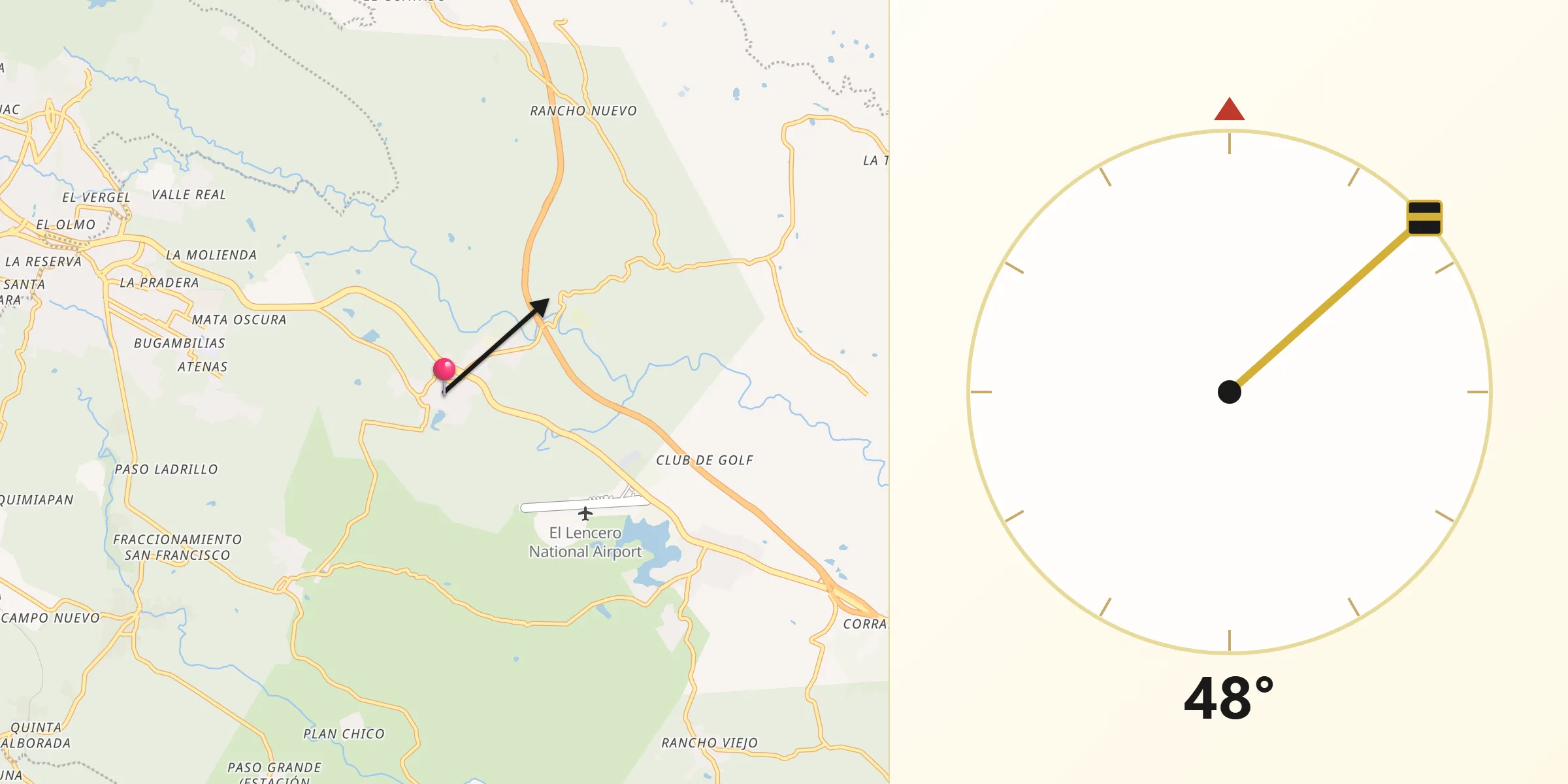 Dirección de la Qibla desde El Lencero