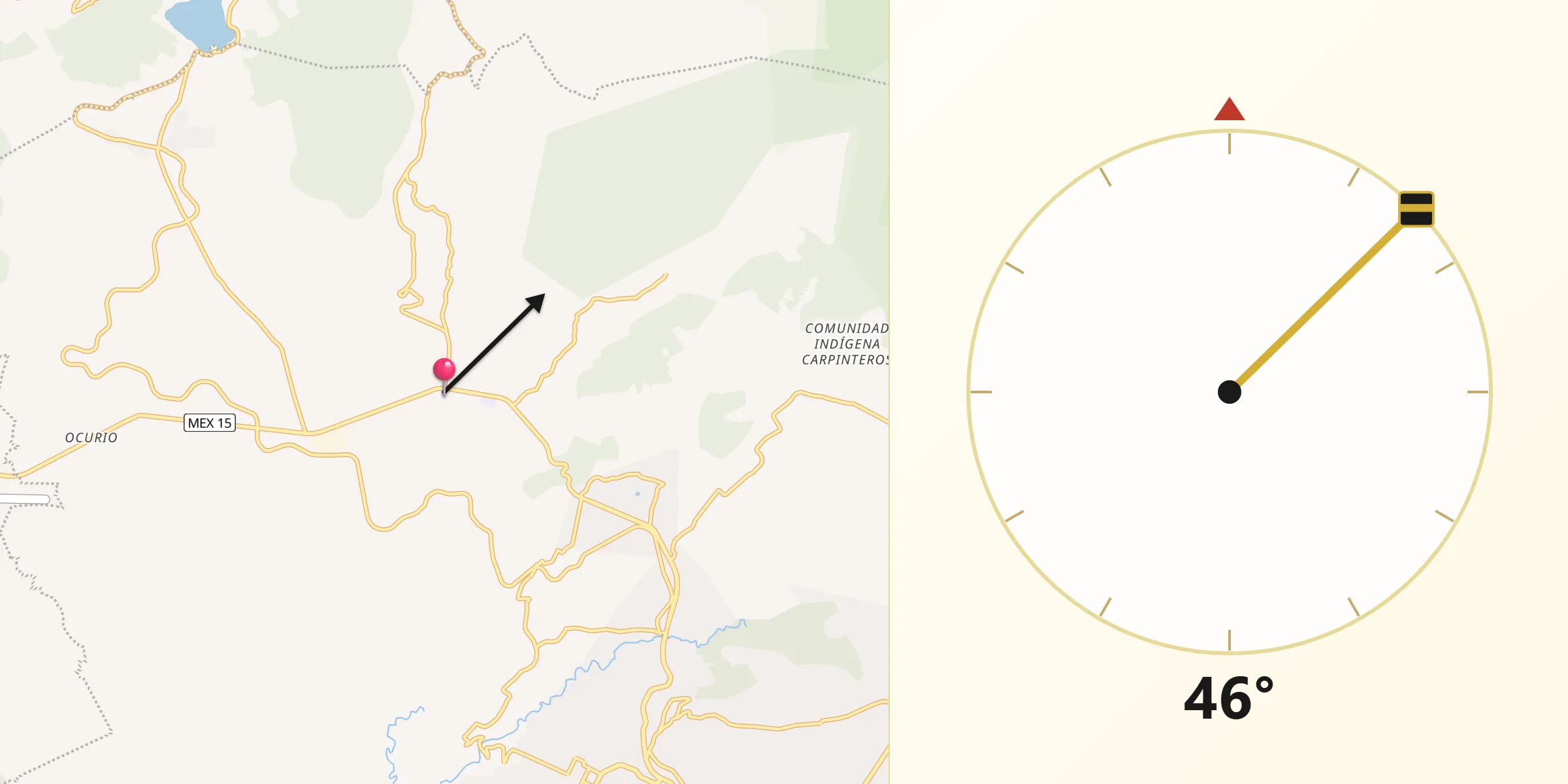 Dirección de la Qibla desde San Felipe los Alzati (Colonia Nueva)
