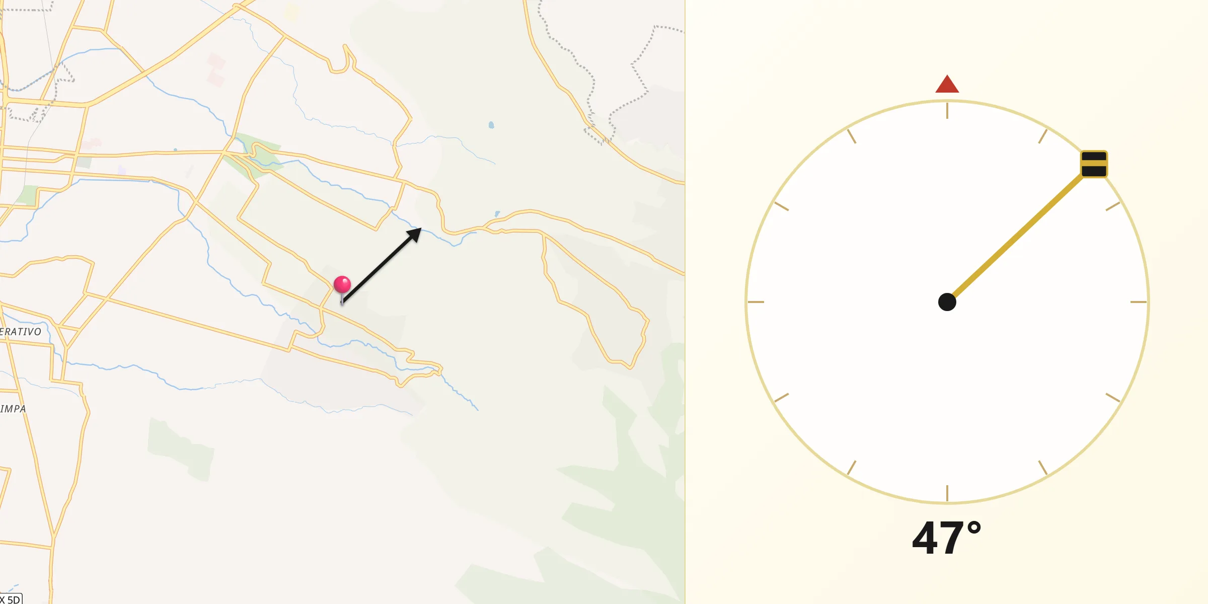 Dirección de la Qibla desde Xochimanca