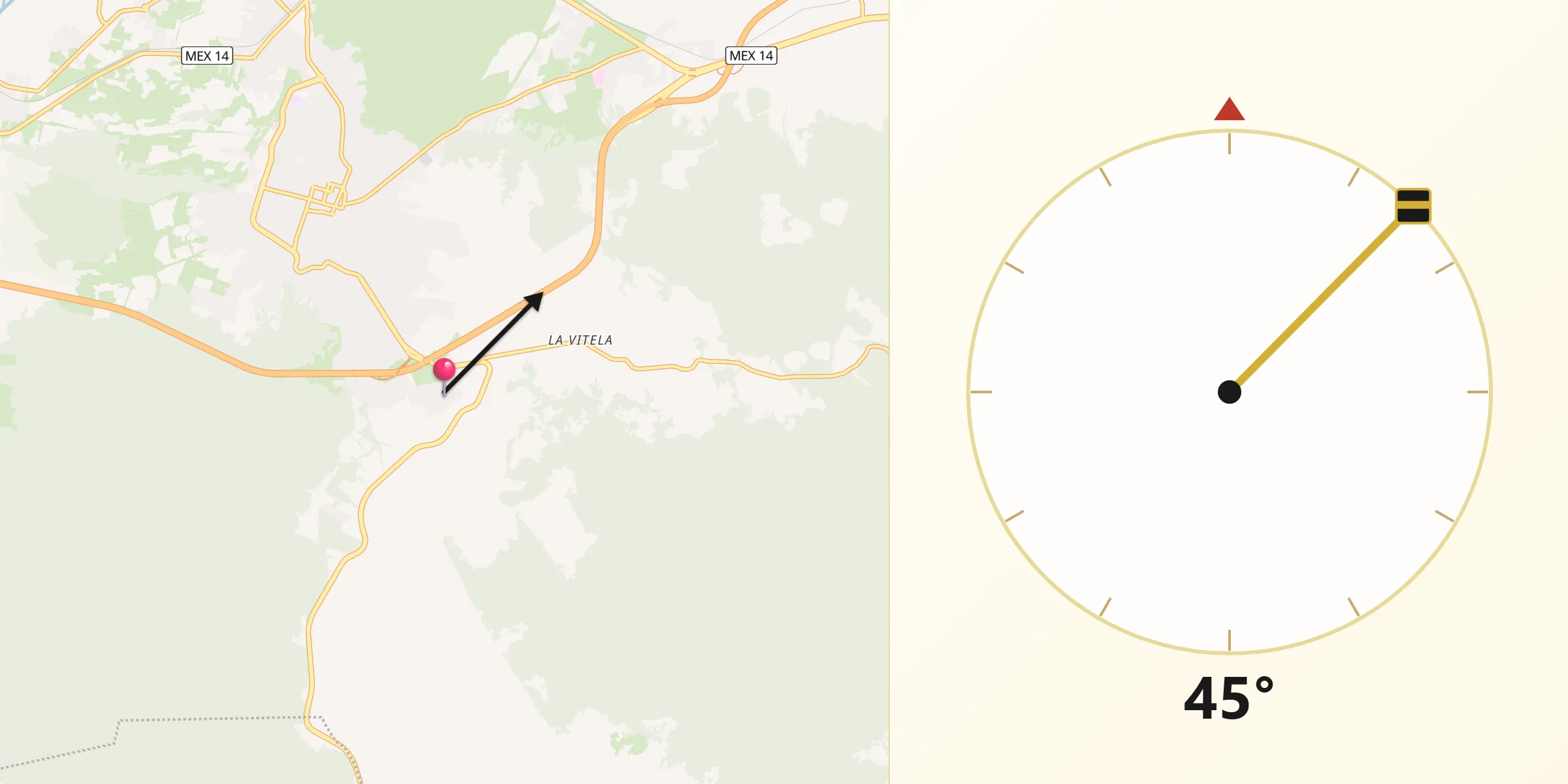 Dirección de la Qibla desde Colonia Vista Bella (Lomas del Peaje)