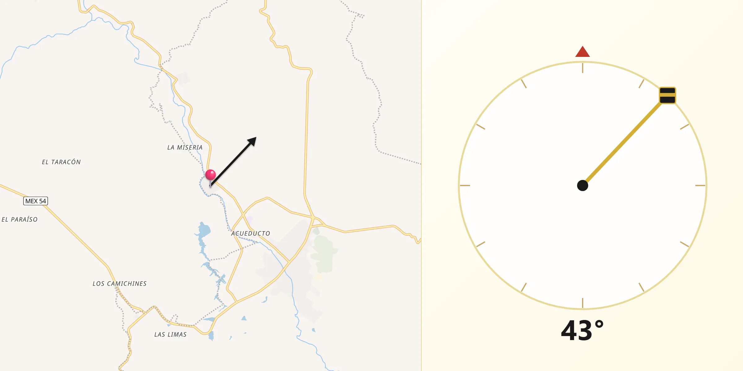 Dirección de la Qibla desde La Purísima