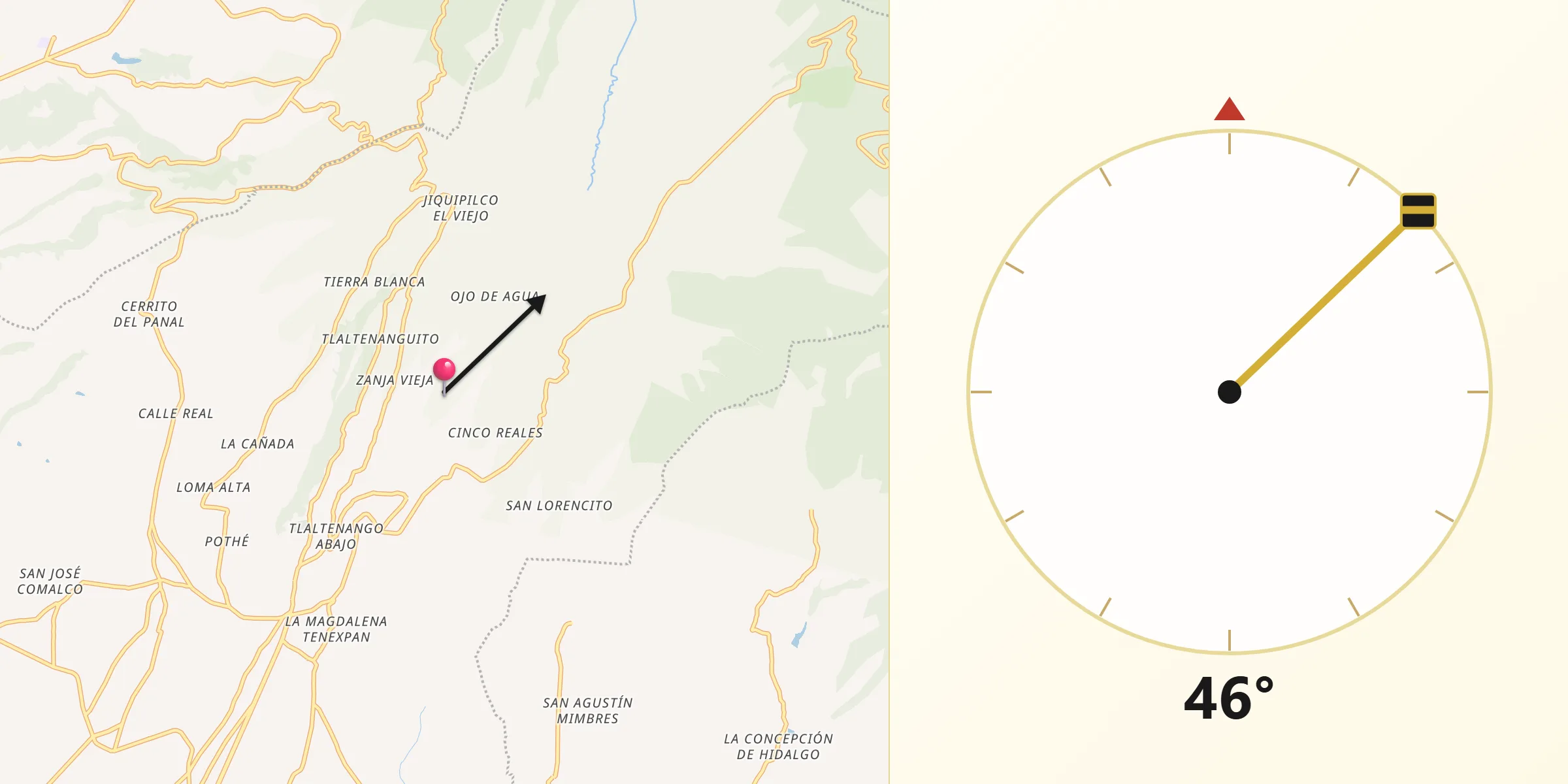 Dirección de la Qibla desde Solalpan 1ra. Sección