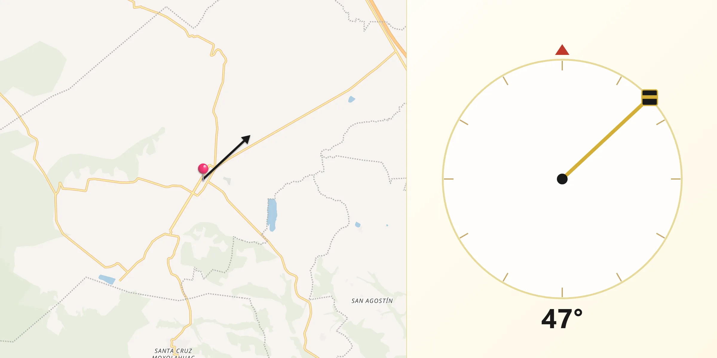 Dirección de la Qibla desde Ciudad de Nanacamilpa