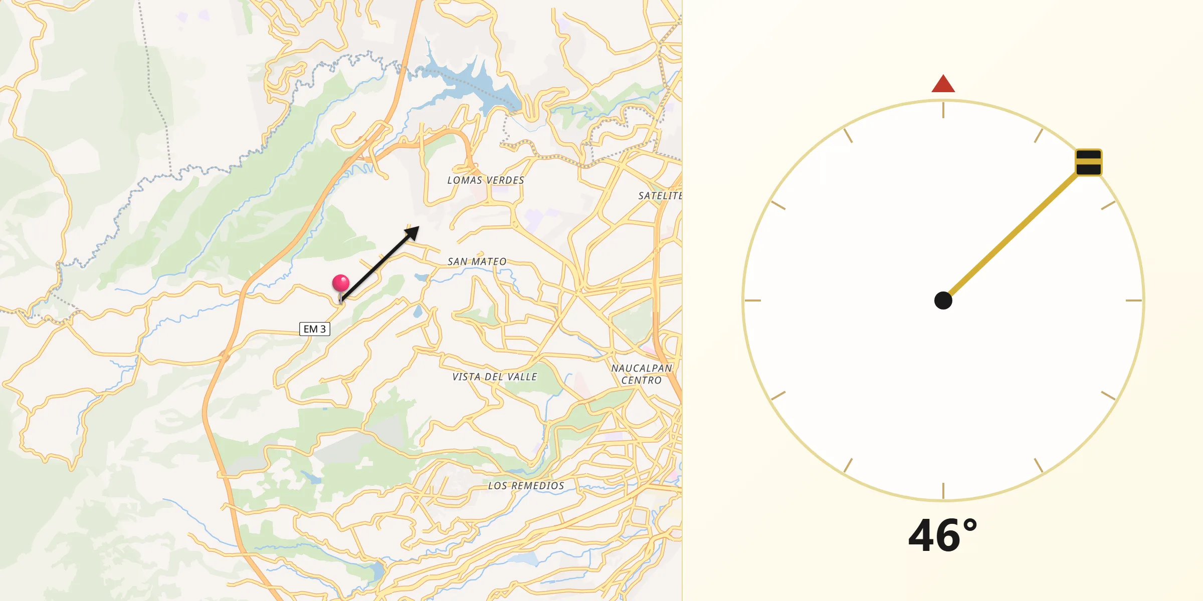 Dirección de la Qibla desde Rincón Verde