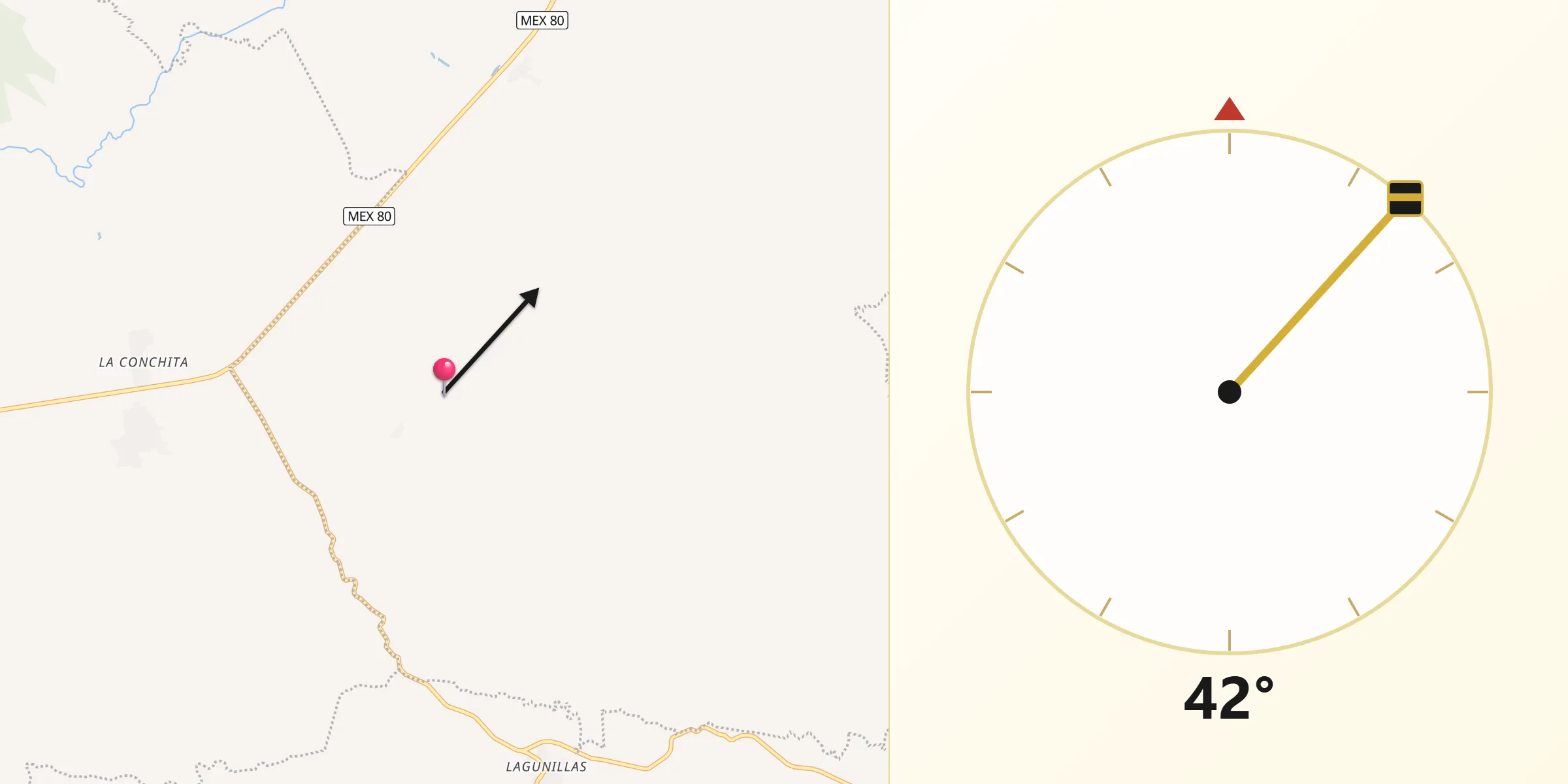 Dirección de la Qibla desde Coyamel