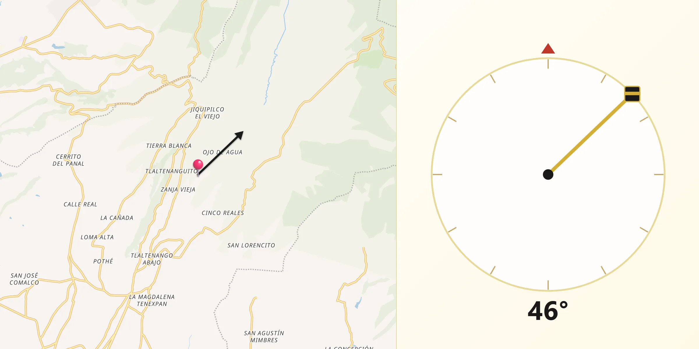 Dirección de la Qibla desde Enthavi
