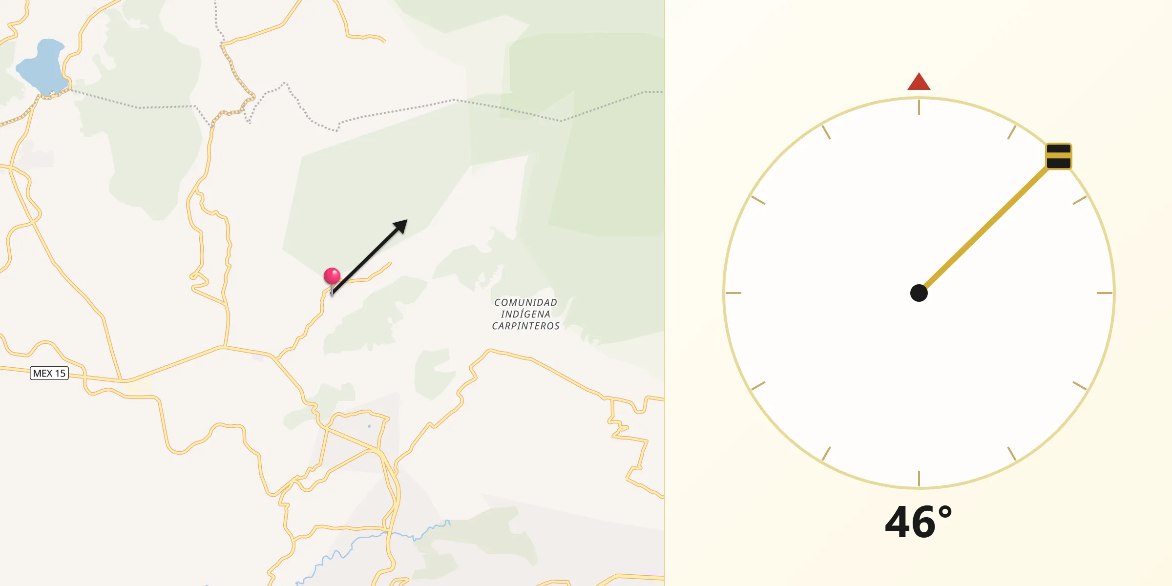 Dirección de la Qibla desde Macutzio