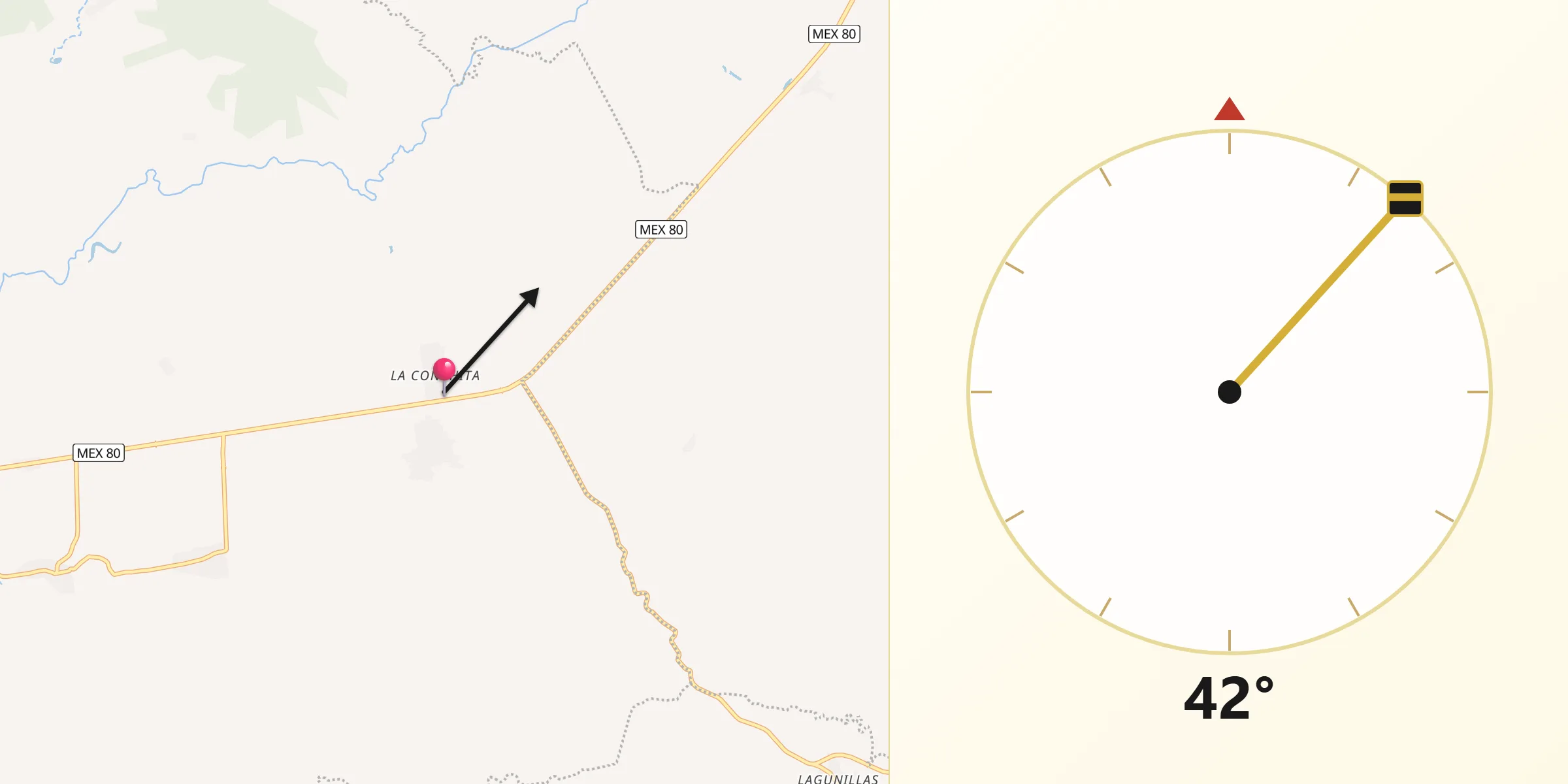 Dirección de la Qibla desde La Conchita