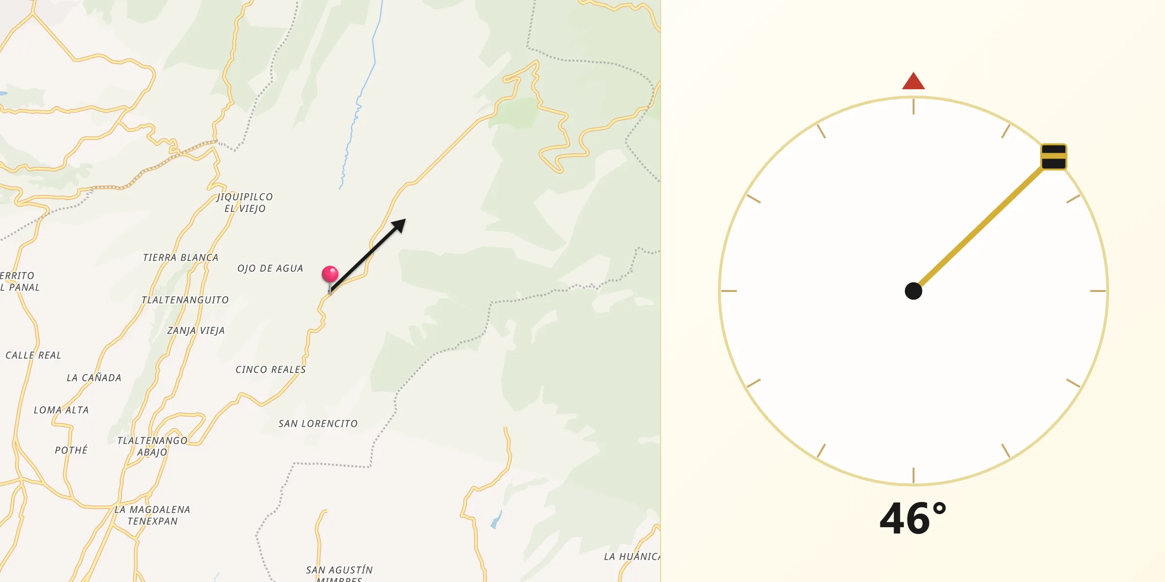 Dirección de la Qibla desde San Pedro Arriba 3ra. Sección