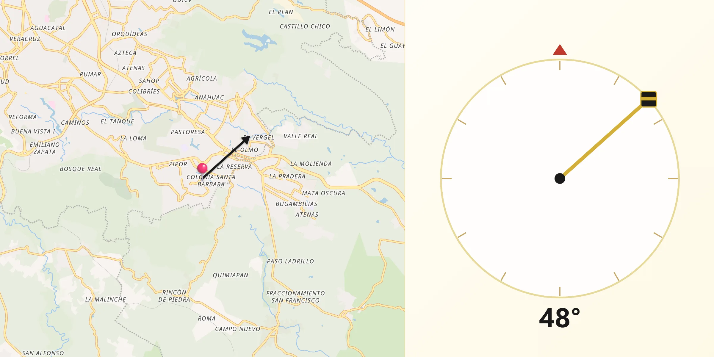 Dirección de la Qibla desde Colonia Santa Bárbara