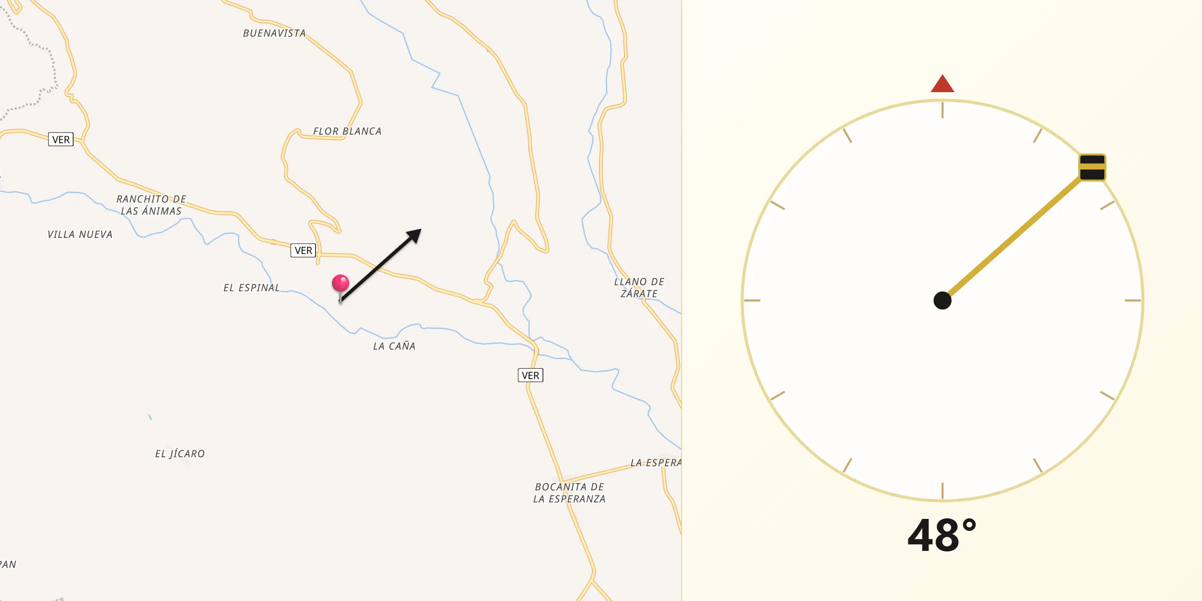 Dirección de la Qibla desde Actopan