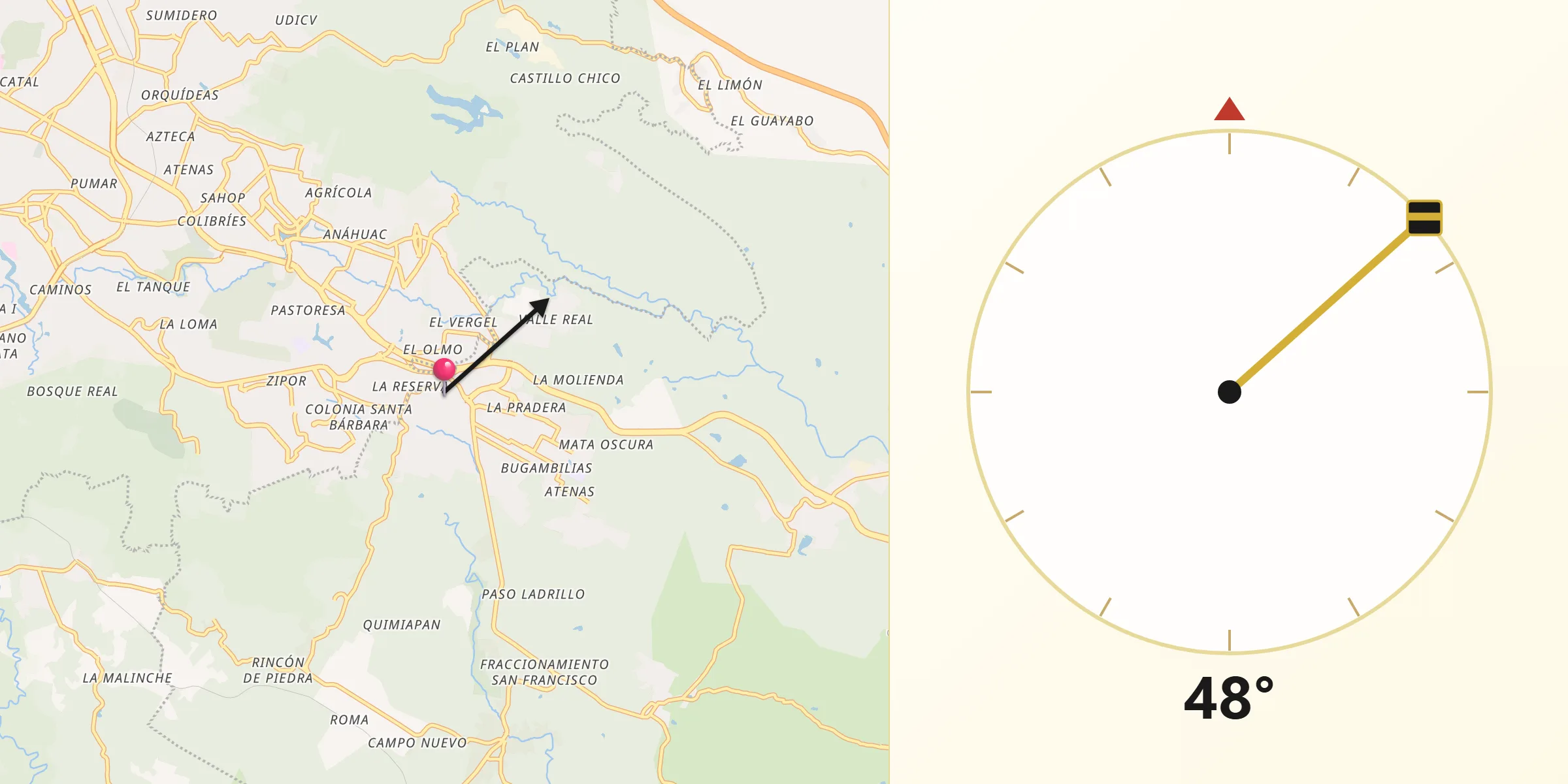 Dirección de la Qibla desde Las Trancas